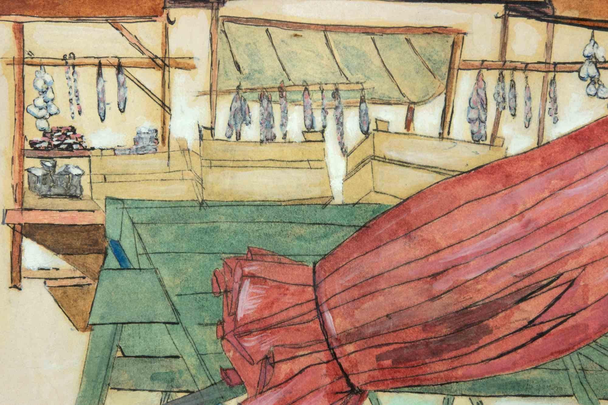 Umbrella rouge - Technique mixte - milieu du 20e siècle - Contemporain Mixed Media Art par Eva Fischer