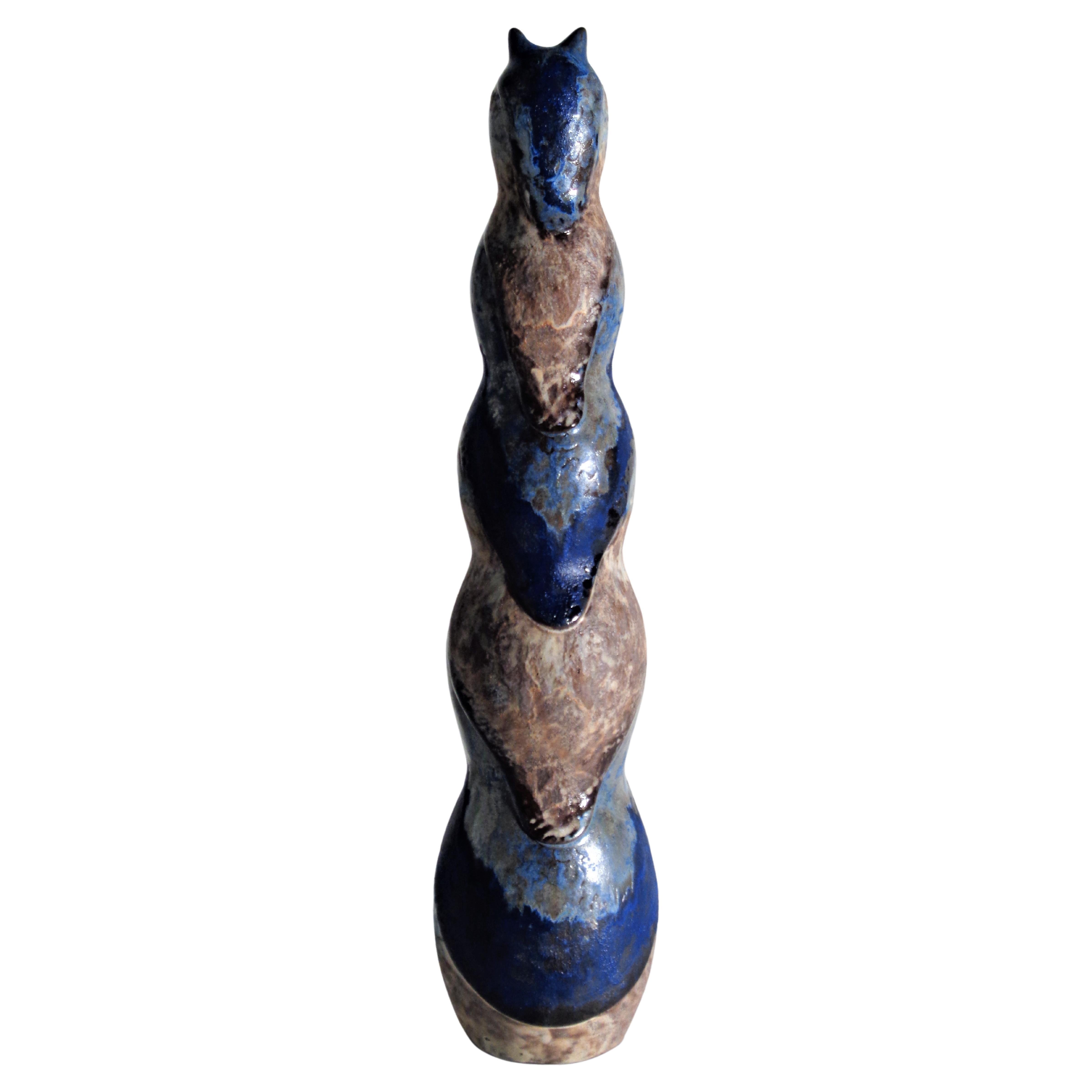 Eva Fritz-Lindner Majolika Karlsruhe Eule Totem-Skulptur 3