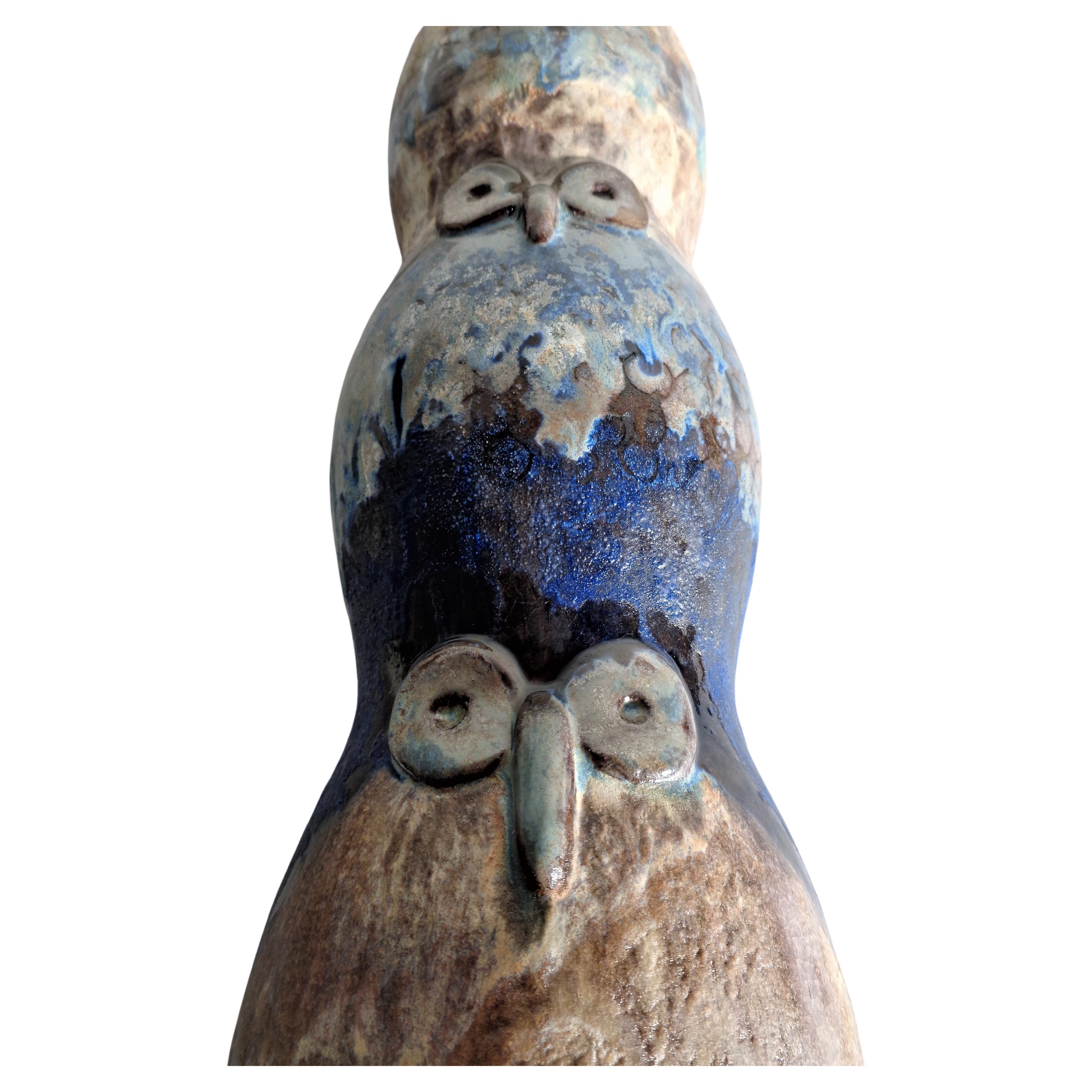 Eva Fritz-Lindner Majolika Karlsruhe Owl Totem Sculpture 5