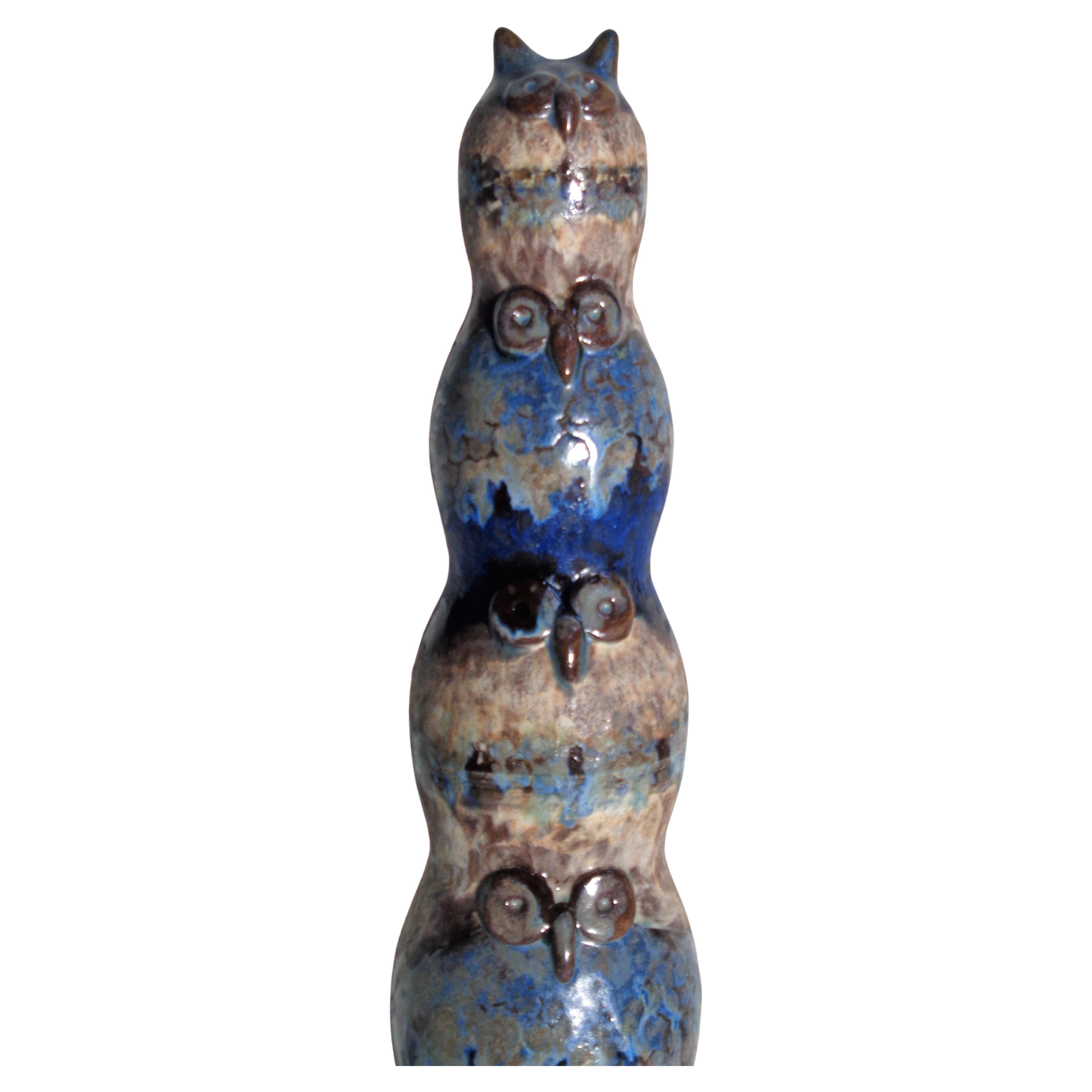 Owl totem sculpture by Eva Fritz-Linder ( 1933-2017) for Majiolica Karlsruhe, Germany circa 1960. Great original condition, stamped on underside. Direct from a private estate collection of mid 20th century modernist European German art pottery