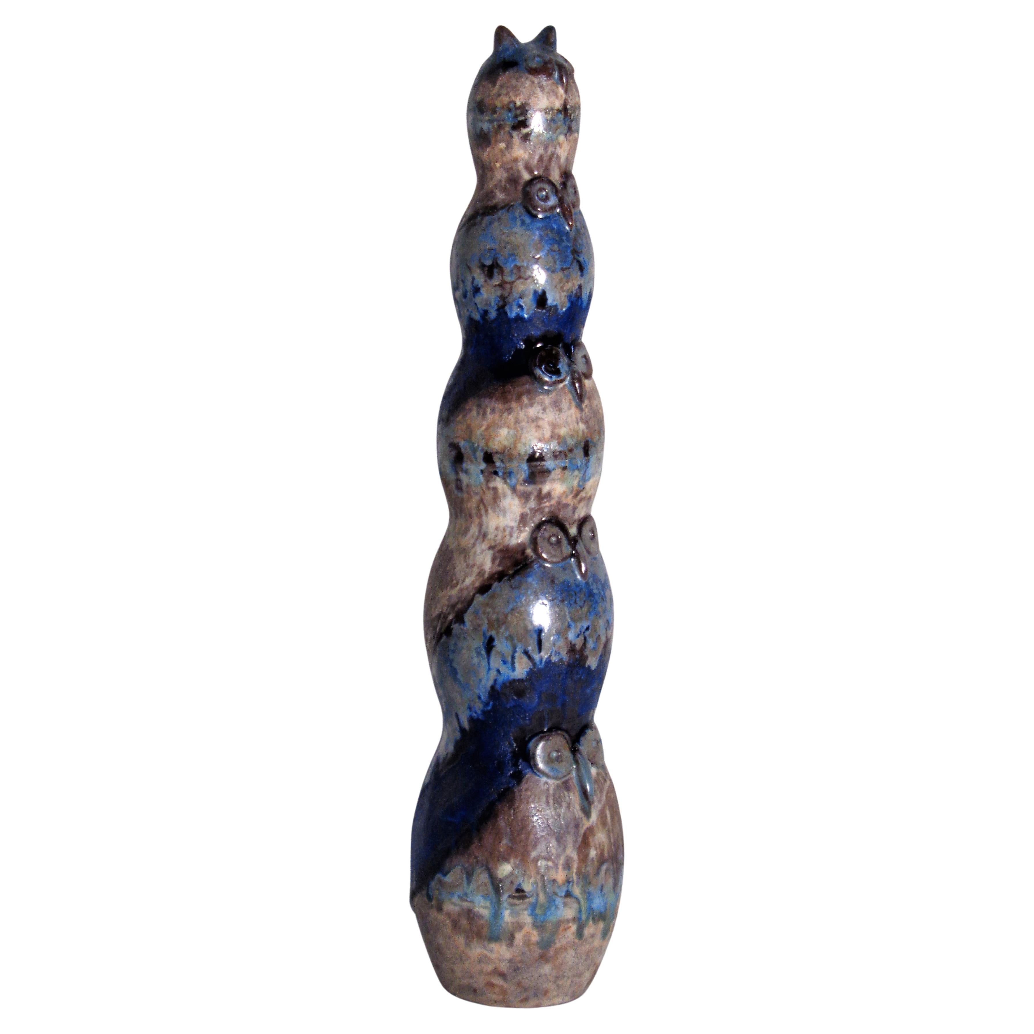 Eva Fritz-Lindner Majolika Karlsruhe Eule Totem-Skulptur (20. Jahrhundert)