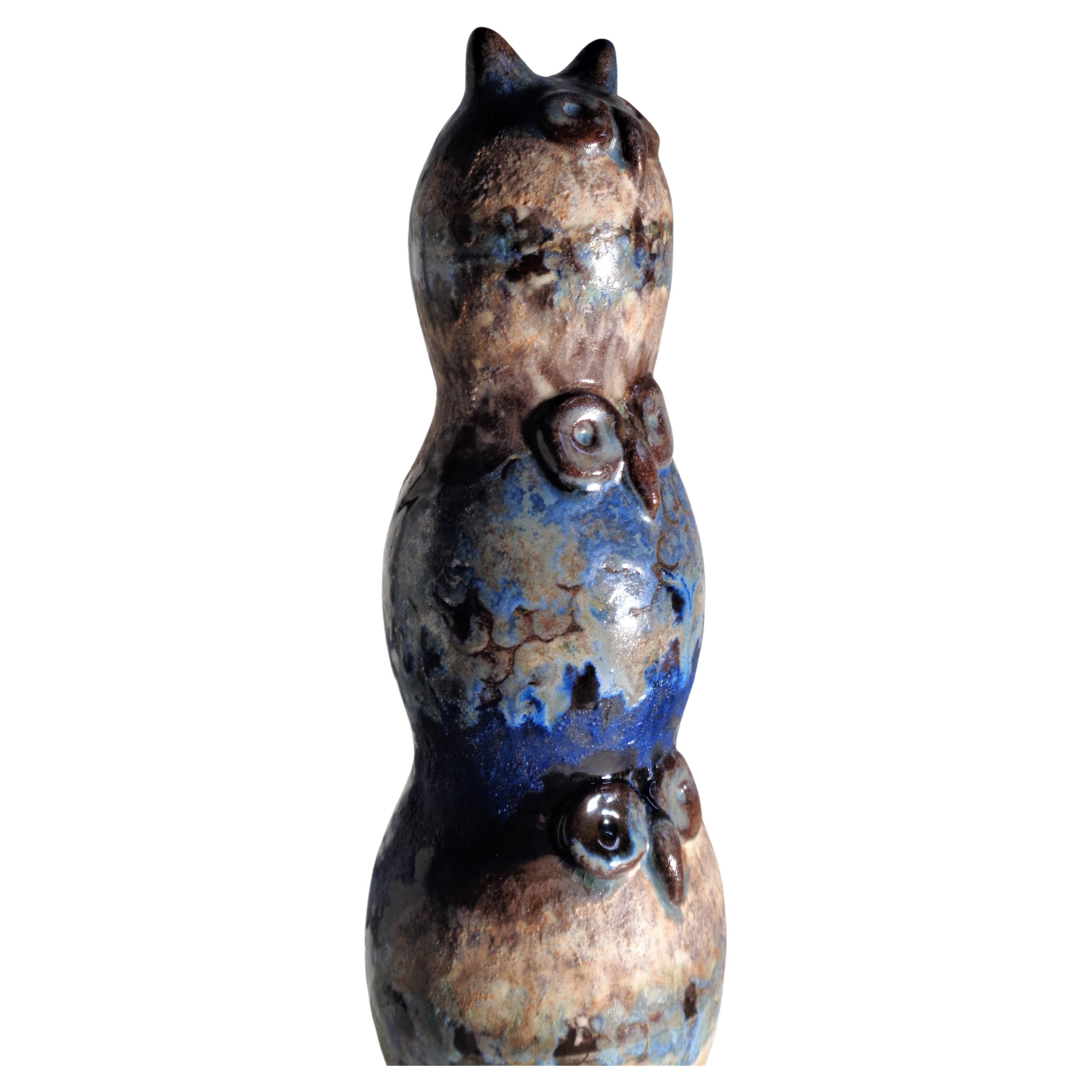 Eva Fritz-Lindner Majolika Karlsruhe Eule Totem-Skulptur (Keramik)