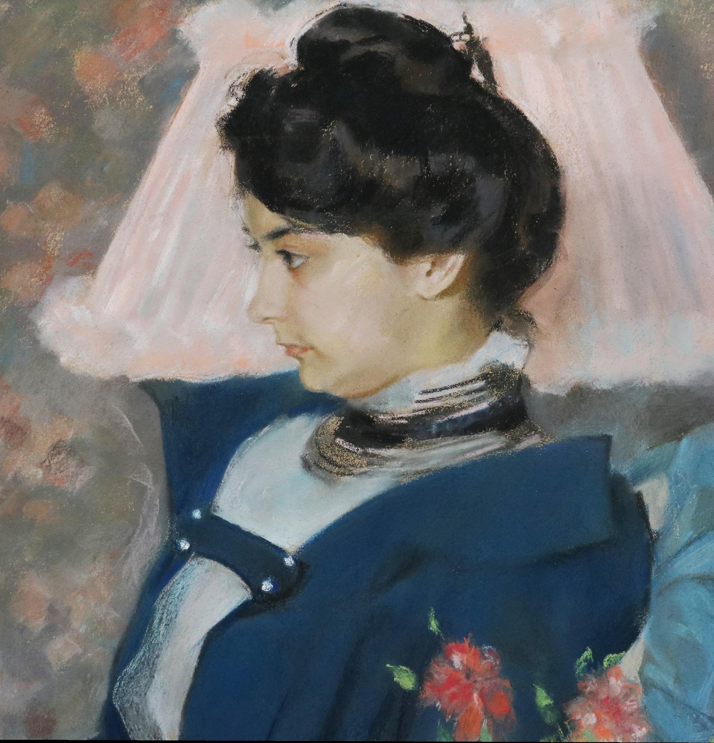 La Liseuse - Portrait au pastel impressionniste du XIXe siècle d'une jeune femme en train de lire - Impressionnisme Painting par Eva Gonzalès 
