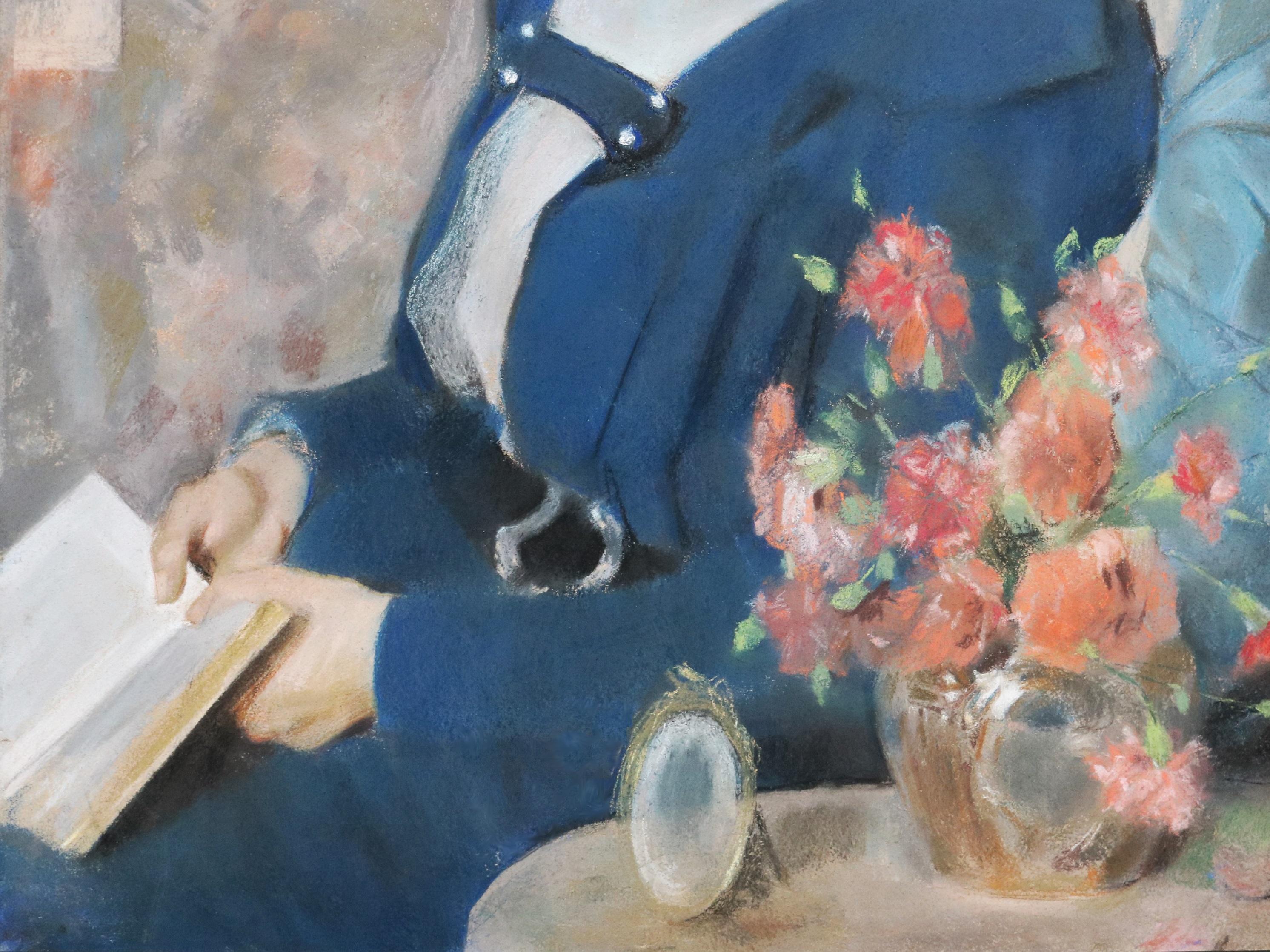 La Liseuse - Portrait au pastel impressionniste du XIXe siècle d'une jeune femme en train de lire 1