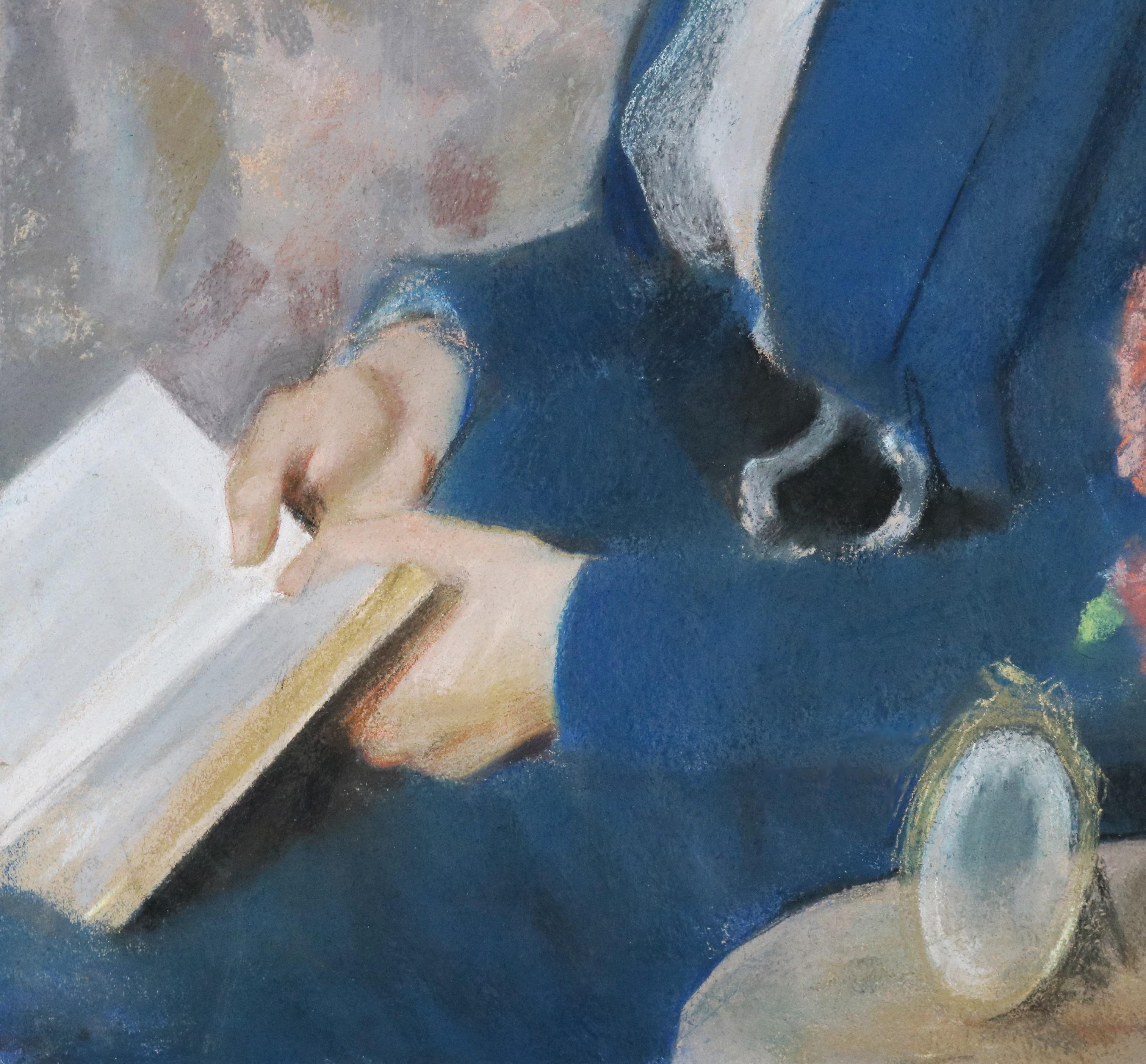 La Liseuse - Portrait au pastel impressionniste du XIXe siècle d'une jeune femme en train de lire 3