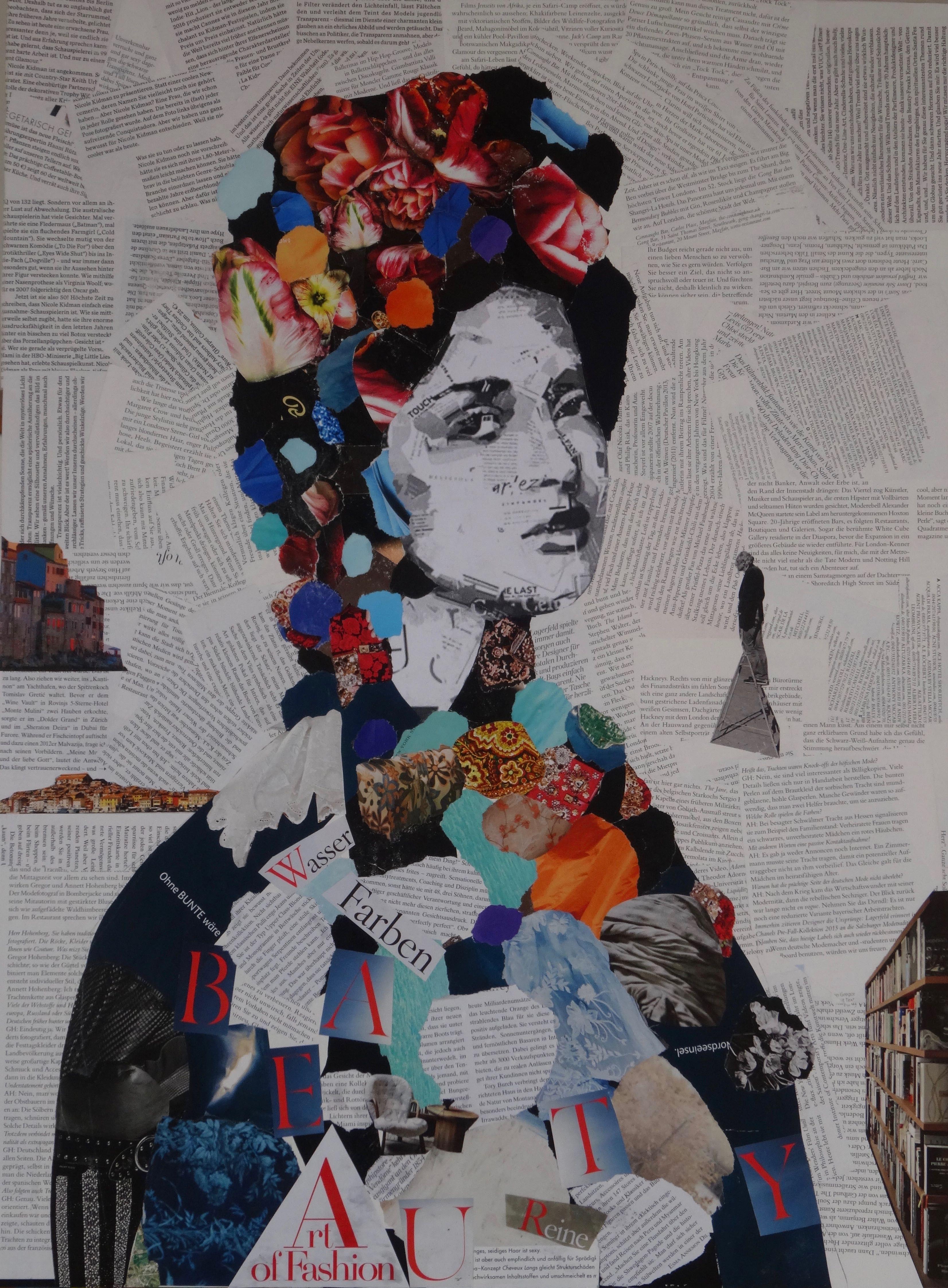 Woman portrait collage, Mixed Media on Wood Panel - Mixed Media Art by Eva Hoffmann