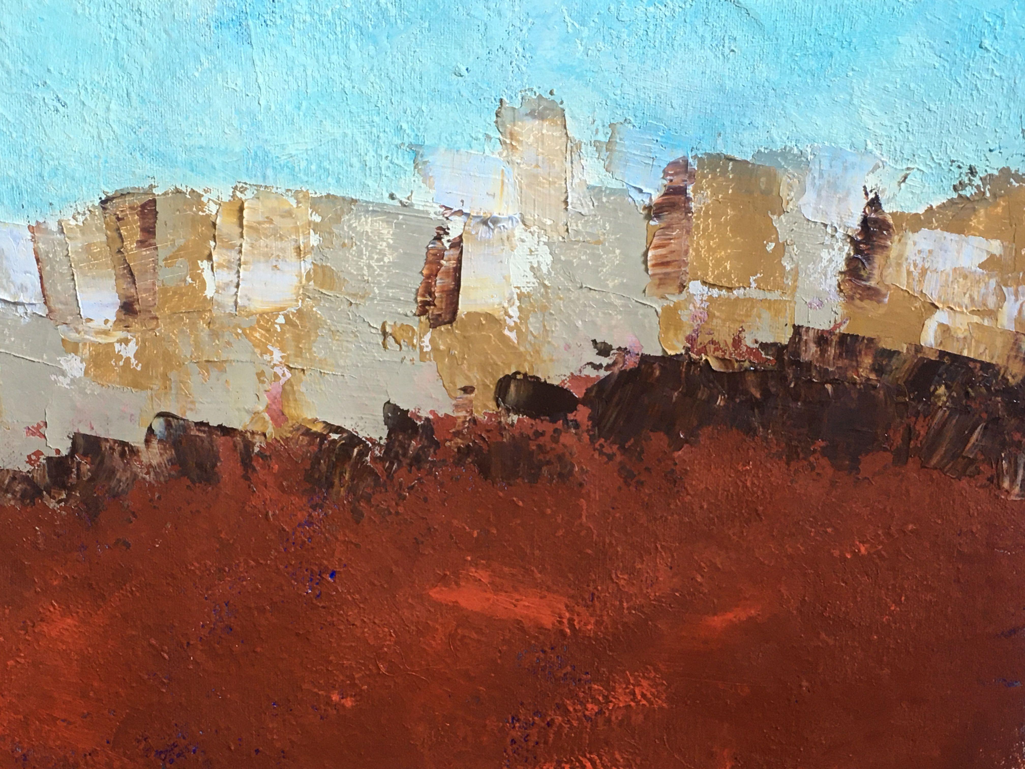 Fata Morgana in the desert. Red Sand, red Earth, red stones, Fantasy of an old village.  Will delivered in roll   :: Painting :: Abstract :: This piece comes with an official certificate of authenticity signed by the artist :: Ready to Hang: No ::