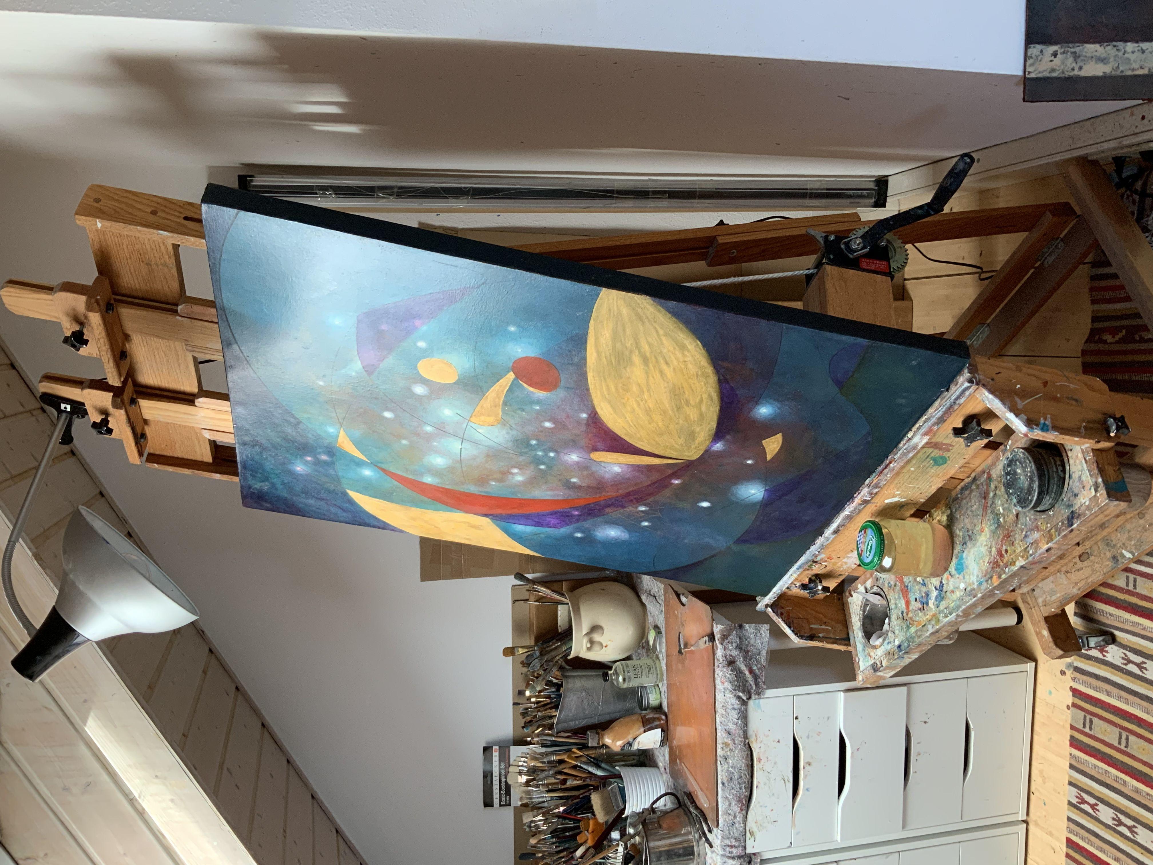 Peinture - Galaxy, huile sur toile - Gris Abstract Painting par Eva Hoffmann