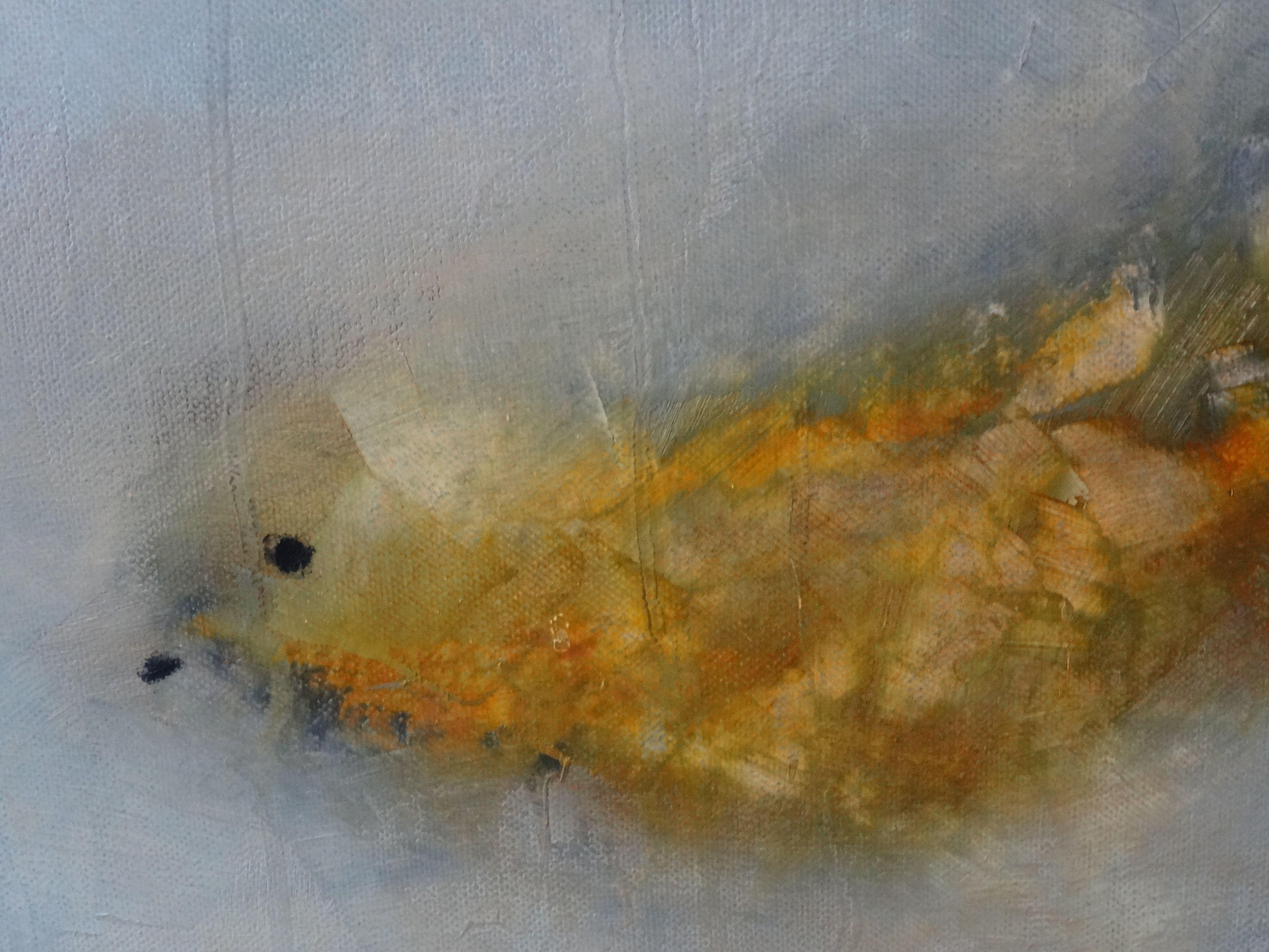 Lonely Flight, Painting, Oil on Canvas - Gray Abstract Painting by Eva Hoffmann