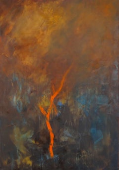 Malle d'arbre orange, peinture sur toile