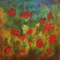 Red Carnation Flowers, Painting, Oil on Canvas