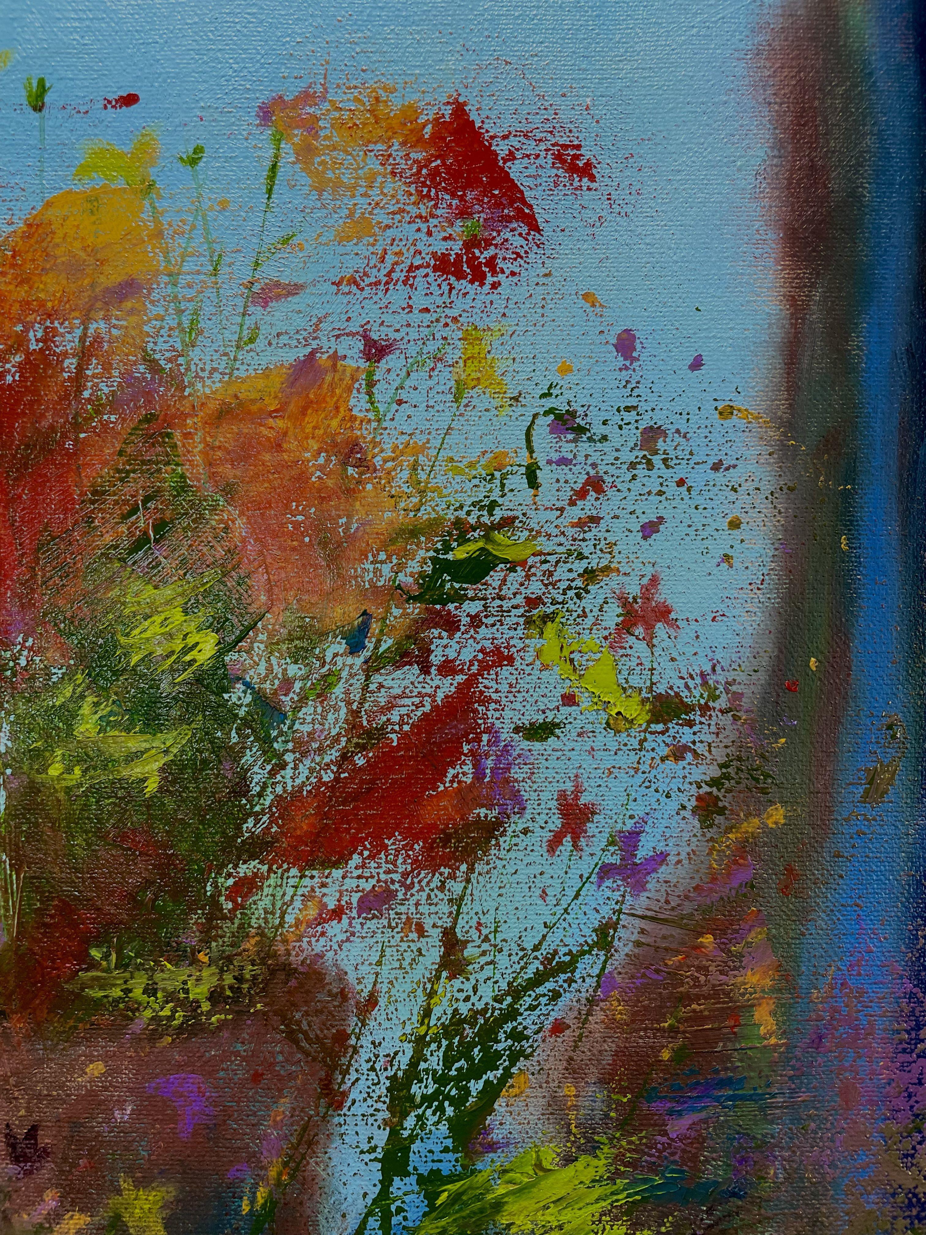 minding on flowers, peinture, huile sur toile - Expressionniste Painting par Eva Hoffmann