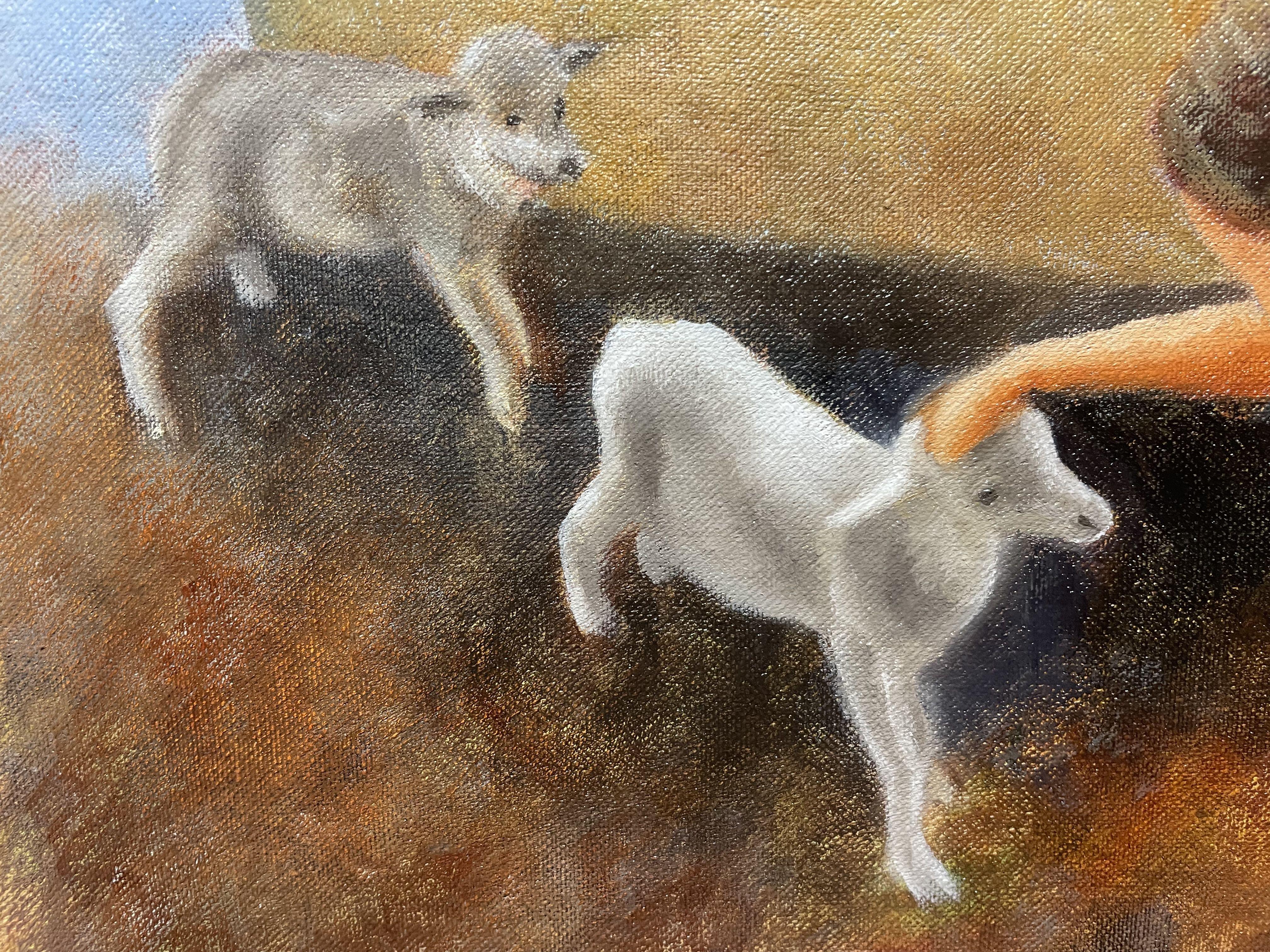 Nella mia pittura a olio catturo momenti di calma e di pace. Impressionismo e realismo si fondono per creare una scena vivida e familiare allo stesso tempo. La tenera interazione tra uomo e animale evoca un legame con le gioie più semplici della