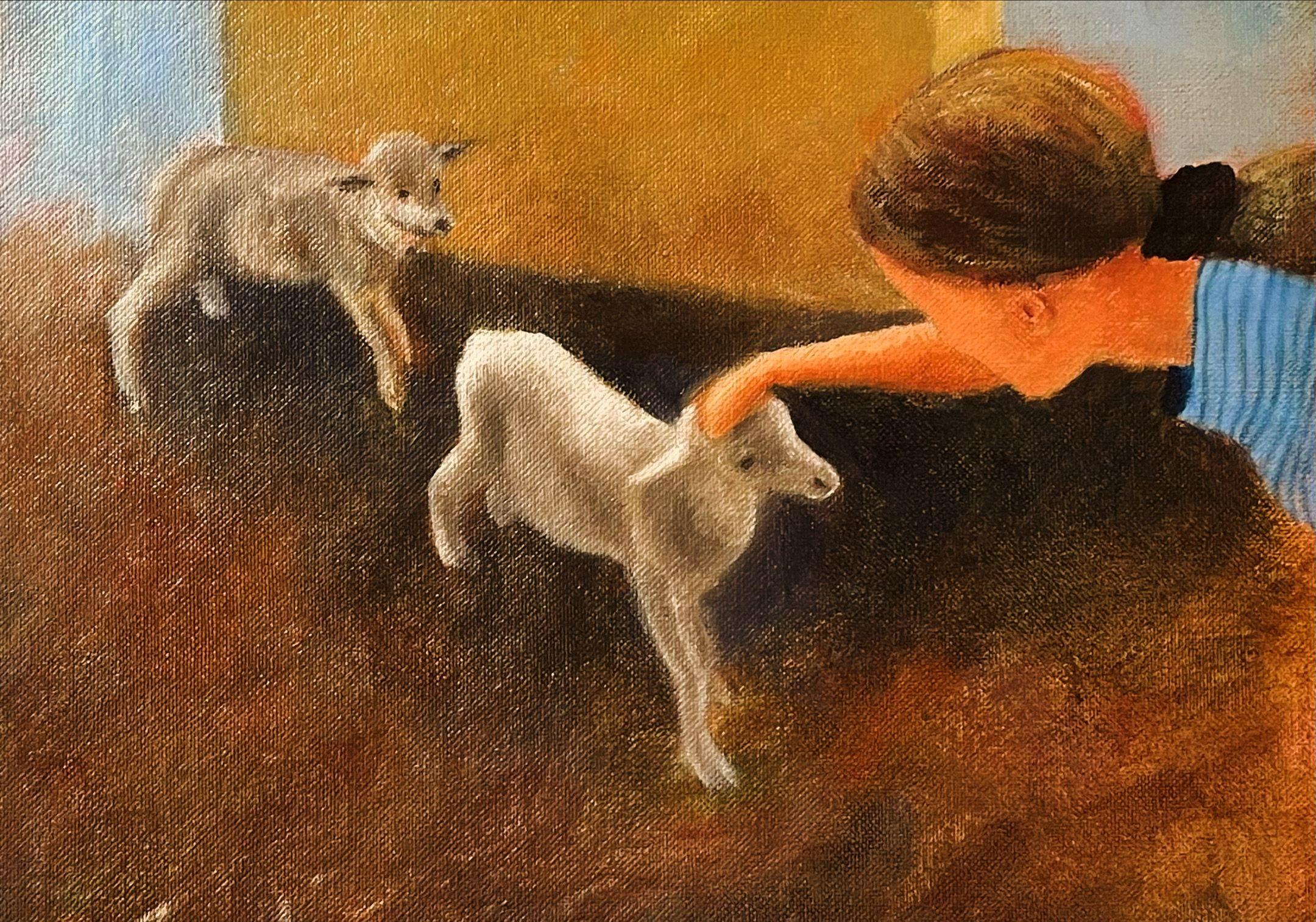 Due agnelli, Pittura, Olio su tela - Painting di Eva Hoffmann