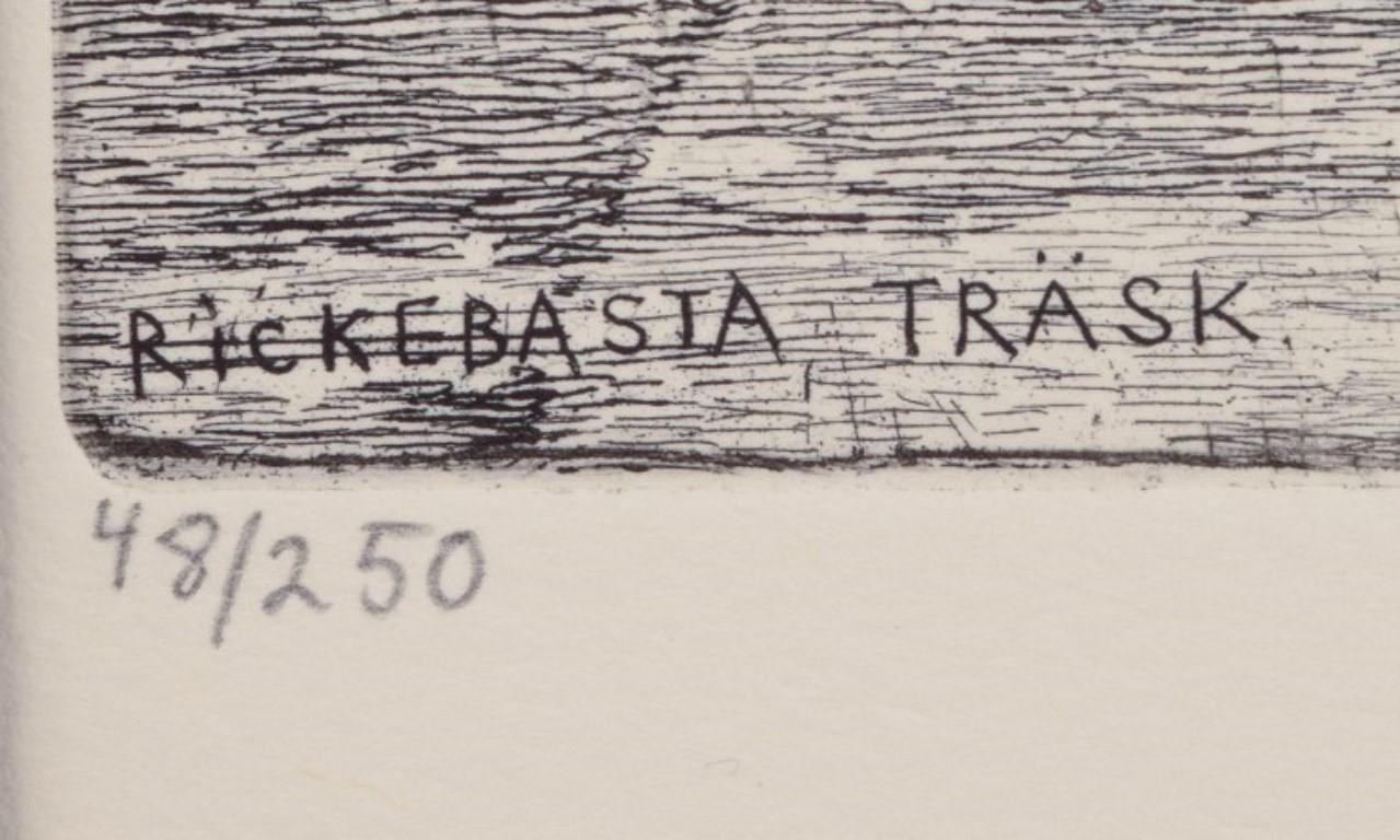 Eva Holmén-Edling, Swedish artist. Woodcut on Japan paper. Forest scene. For Sale 2