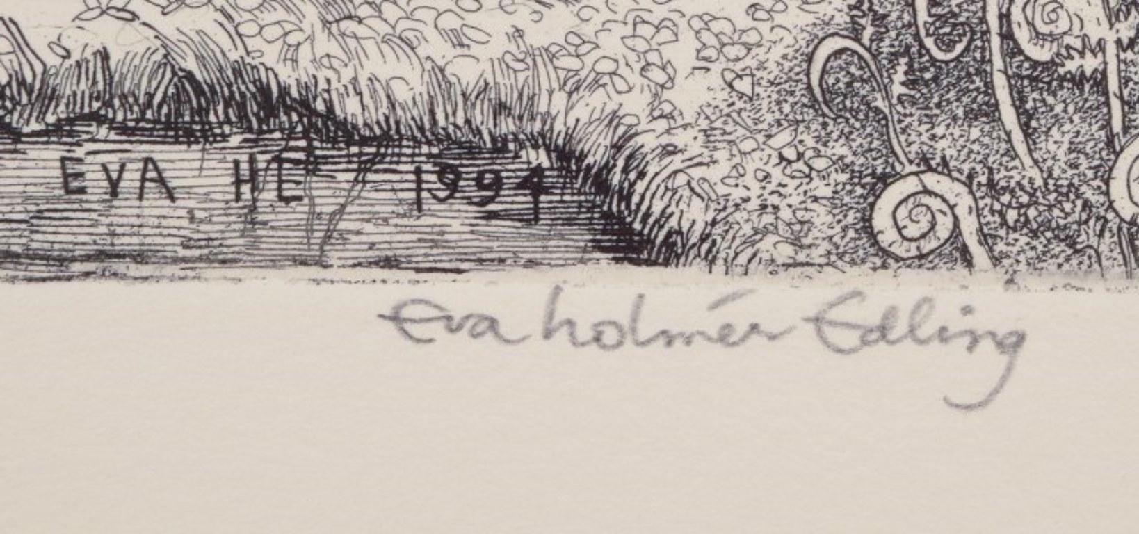 Eva Holmén-Edling, Swedish artist. Woodcut on Japan paper. Forest scene. For Sale 3