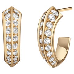 Eva Huggie Hoops, Knife Edge Yellow Gold and Diamond Hoops