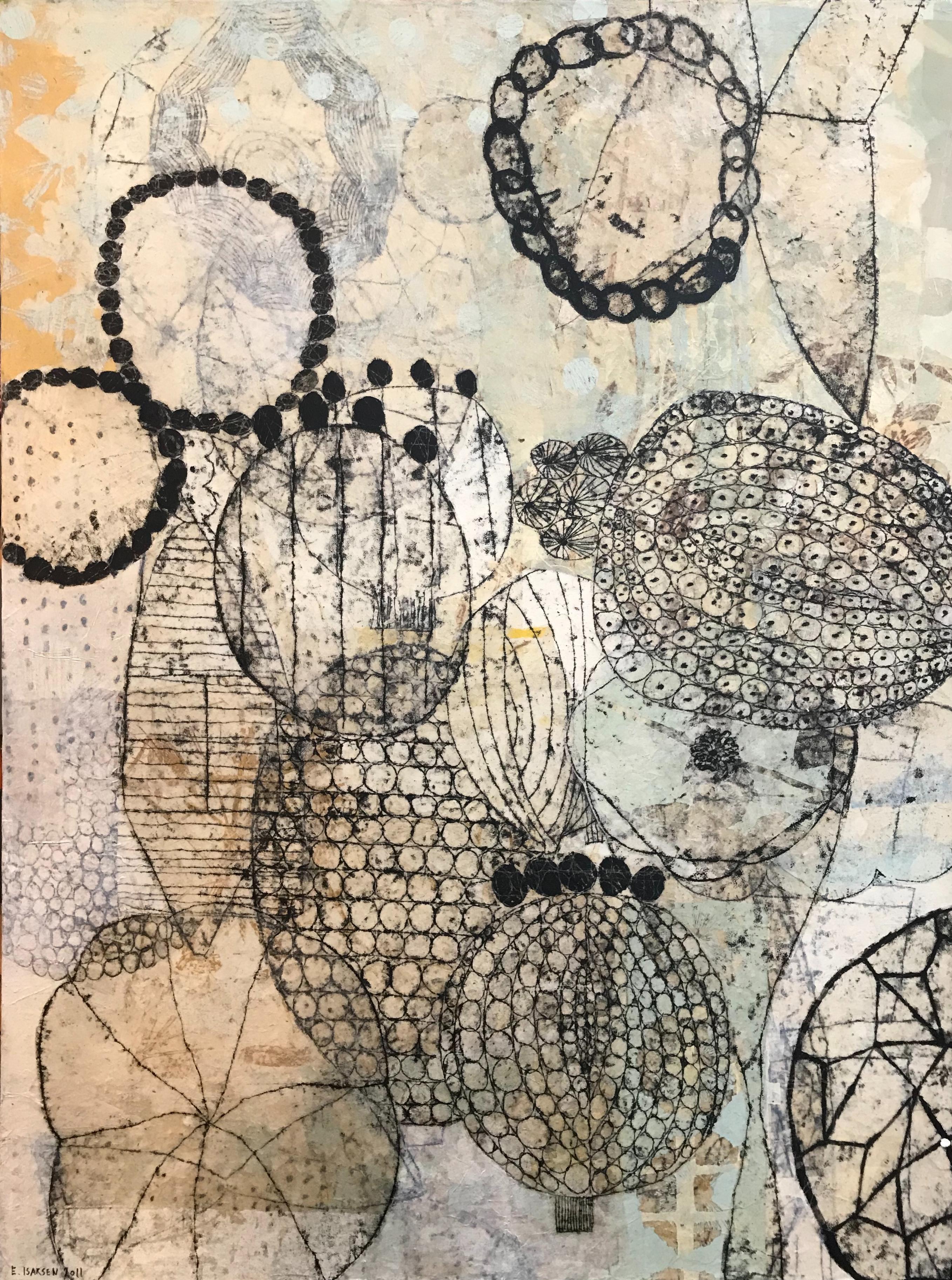 "Seeds and Beads", Contemporary, Mixed Media, Collage, Canvas, Printmaking - Mixed Media Art by Eva Isaksen