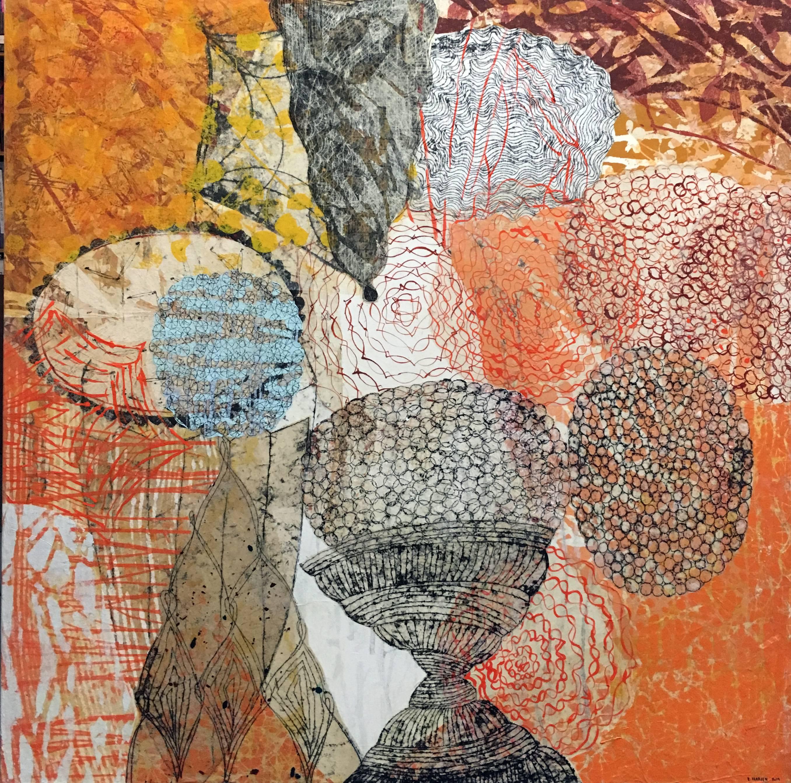 Contemporary Mixed Media Painting on Canvas, Collaged Printmaking 