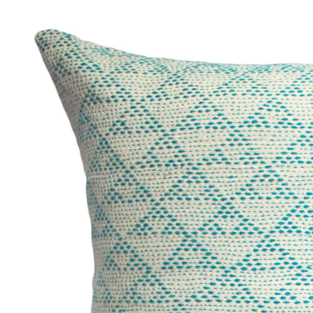 Indian Eva Ivory & Turquoise Hand Embroidered Modern Geometric Throw Pillow Cover
