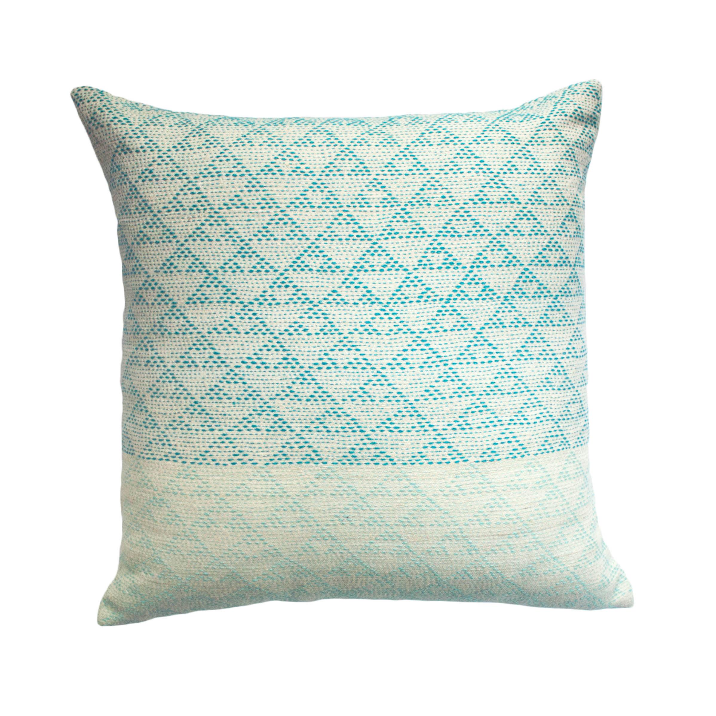 Eva Ivory & Turquoise Hand Embroidered Modern Geometric Throw Pillow Cover