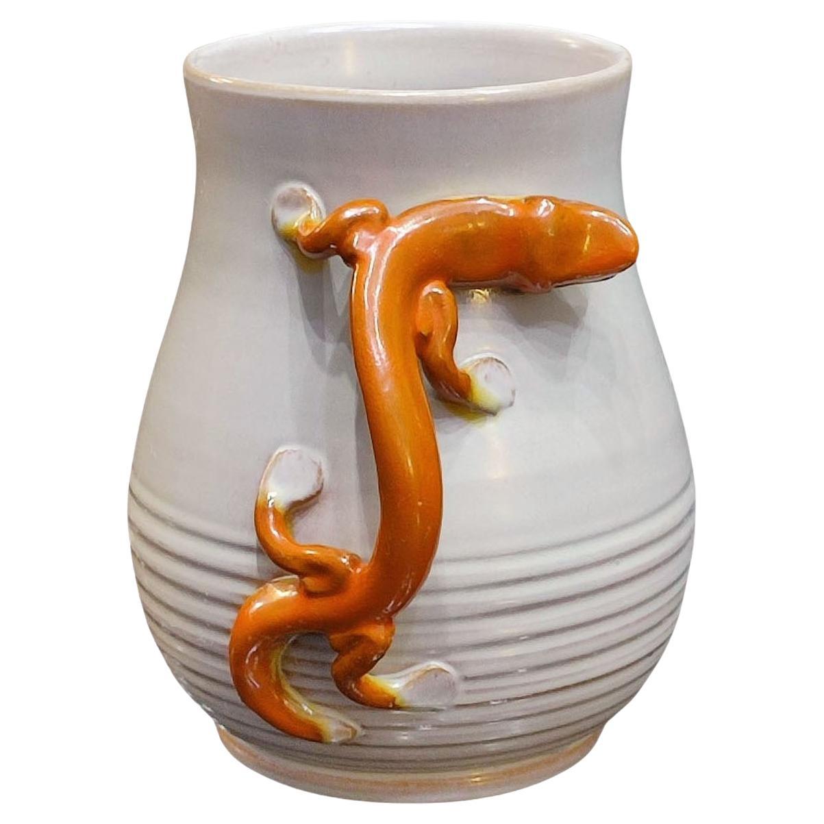 Eva Jancke Björk, Faience Vase with Salamander, Bo Fajans Gefle, Sweden, 1920s For Sale