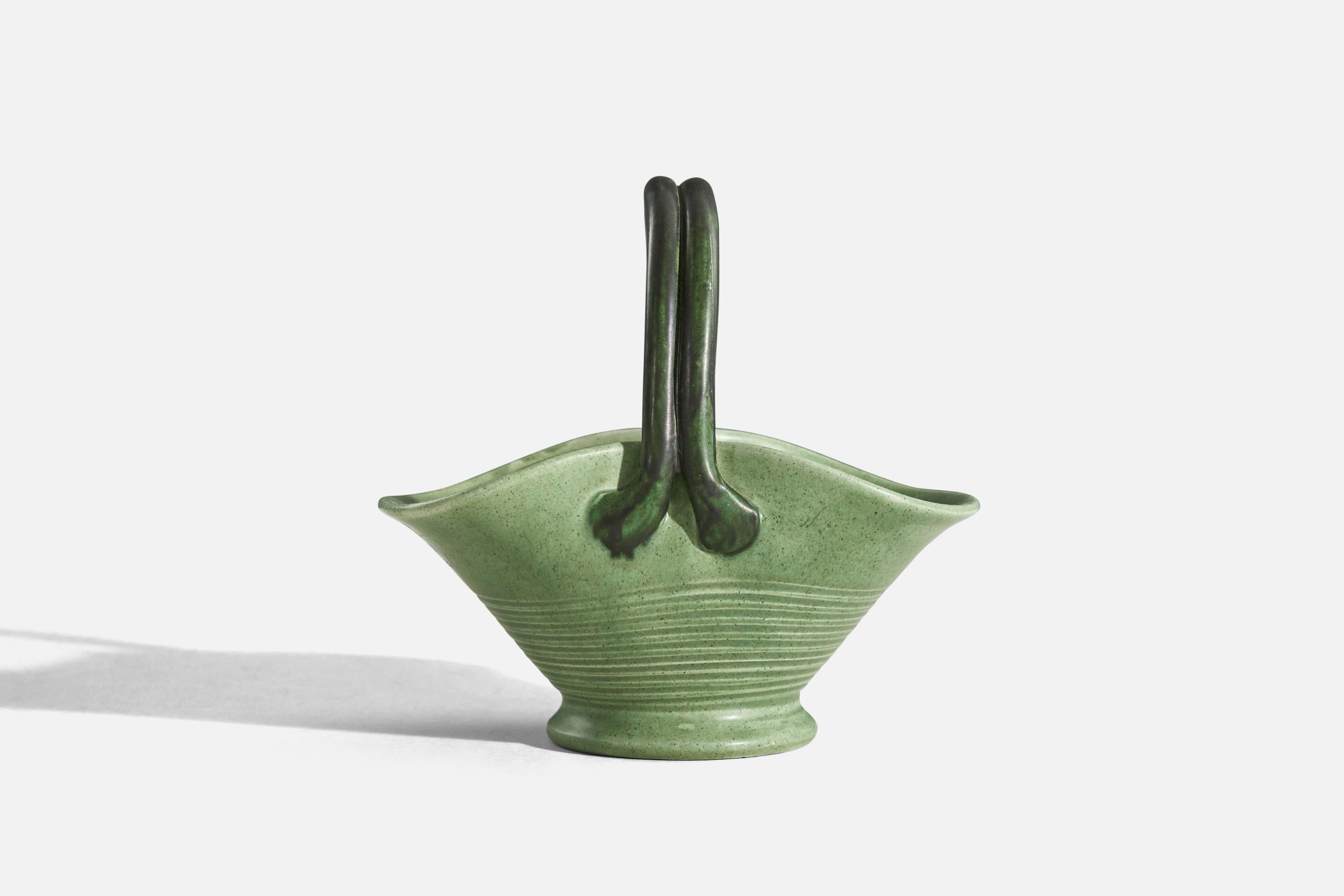 Art Deco Eva Jancke Björk, Green Bowl, Glazed Earthenware, Bo Fajans, Sweden, 1940s For Sale