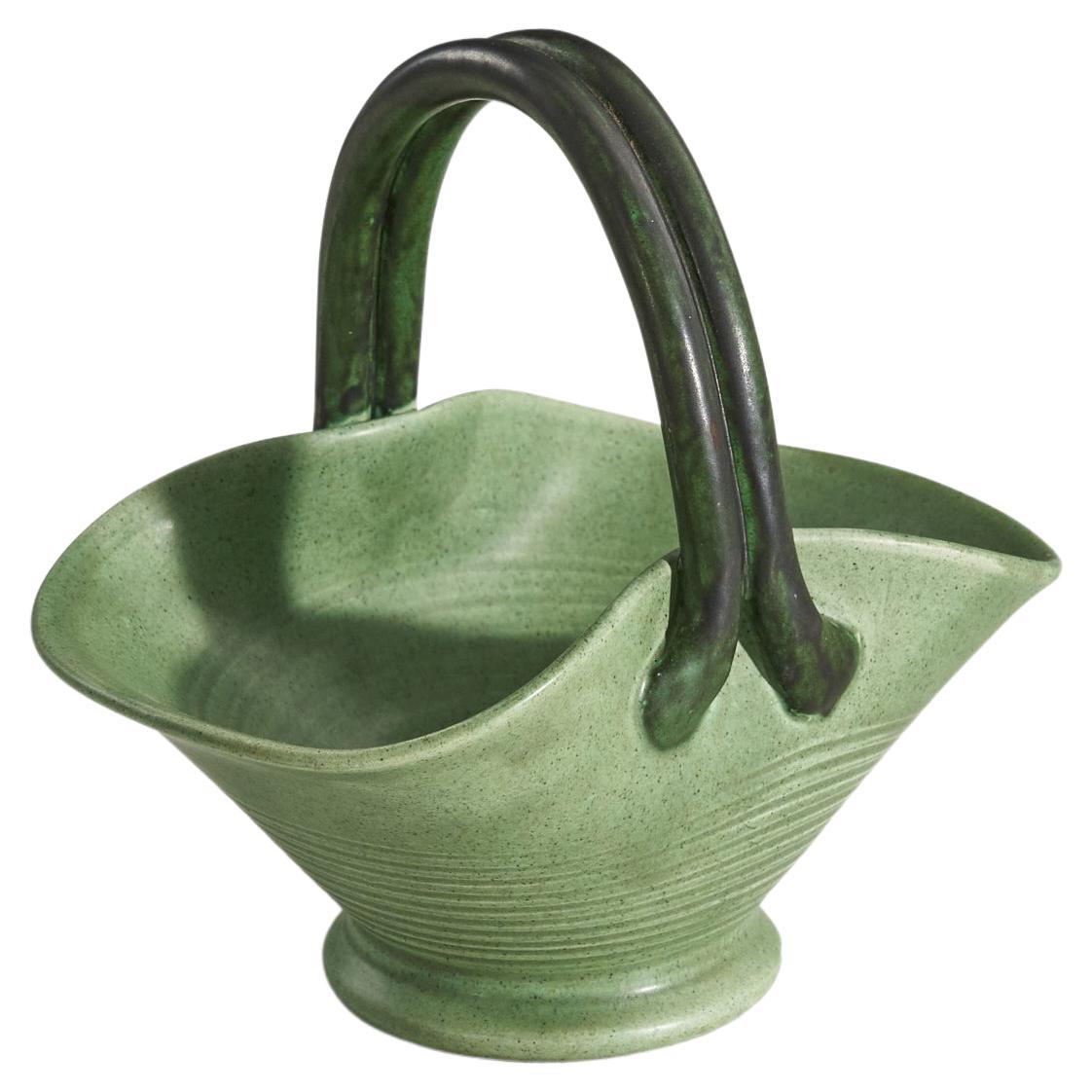 Eva Jancke Björk, Green Bowl, Glazed Earthenware, Bo Fajans, Sweden, 1940s