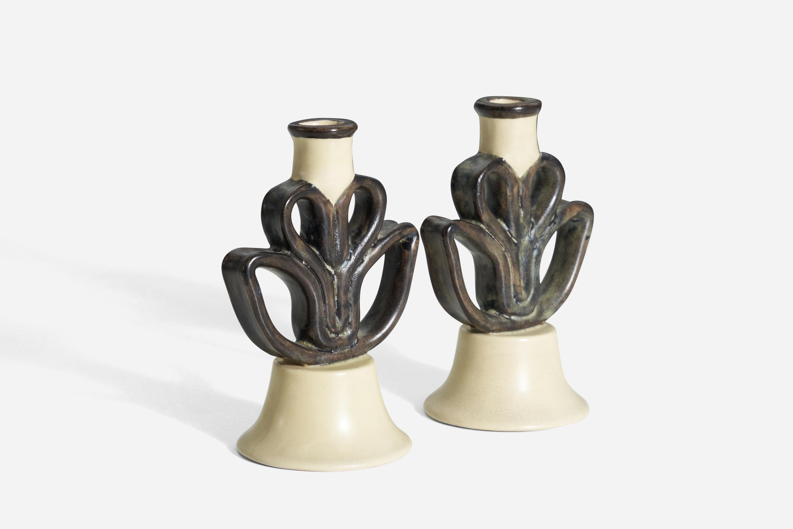 Art Deco Eva Jancke Björk, Pair of Candle Holders, for Bo Fajans, Sweden, 1940s