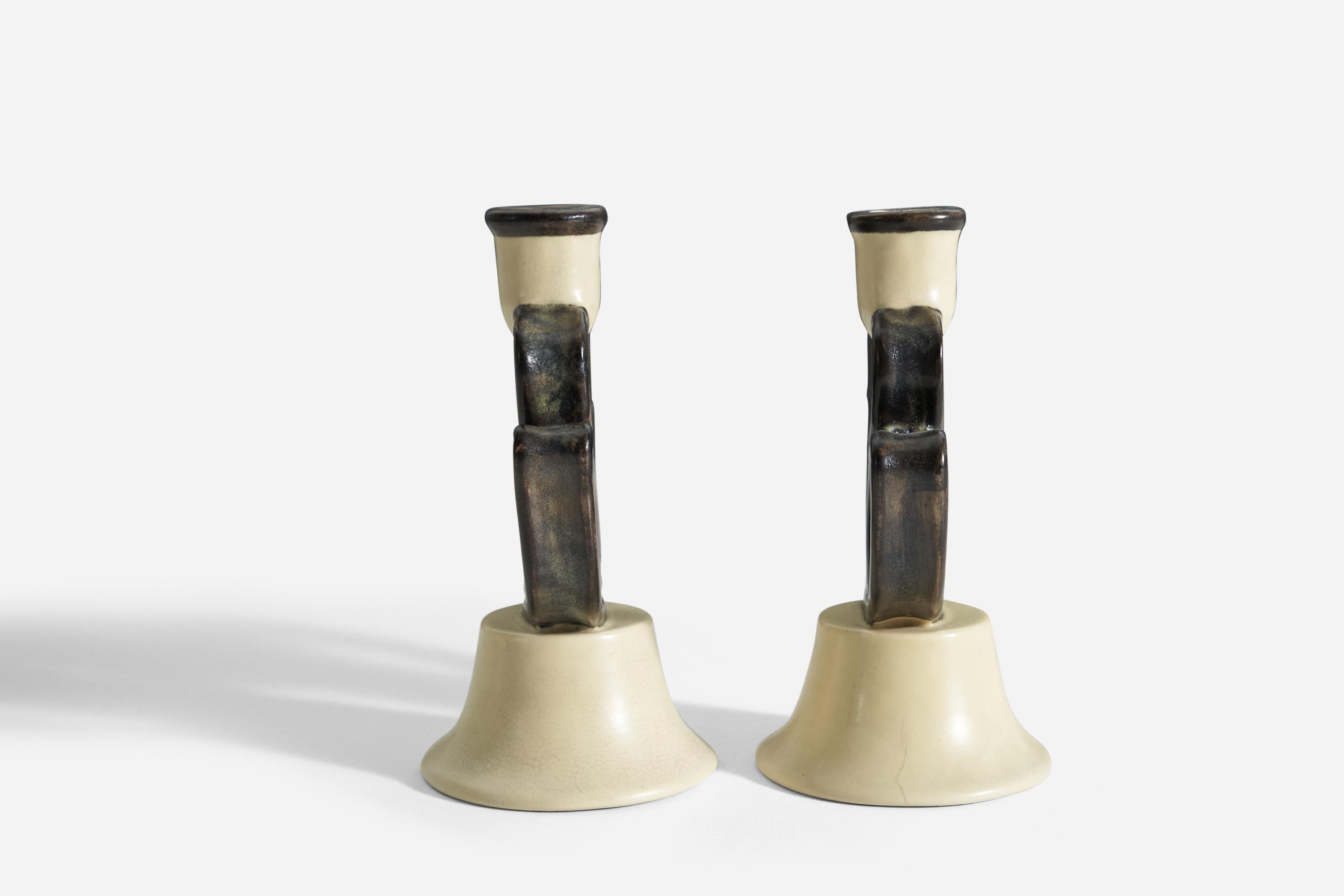 Swedish Eva Jancke Björk, Pair of Candle Holders, for Bo Fajans, Sweden, 1940s