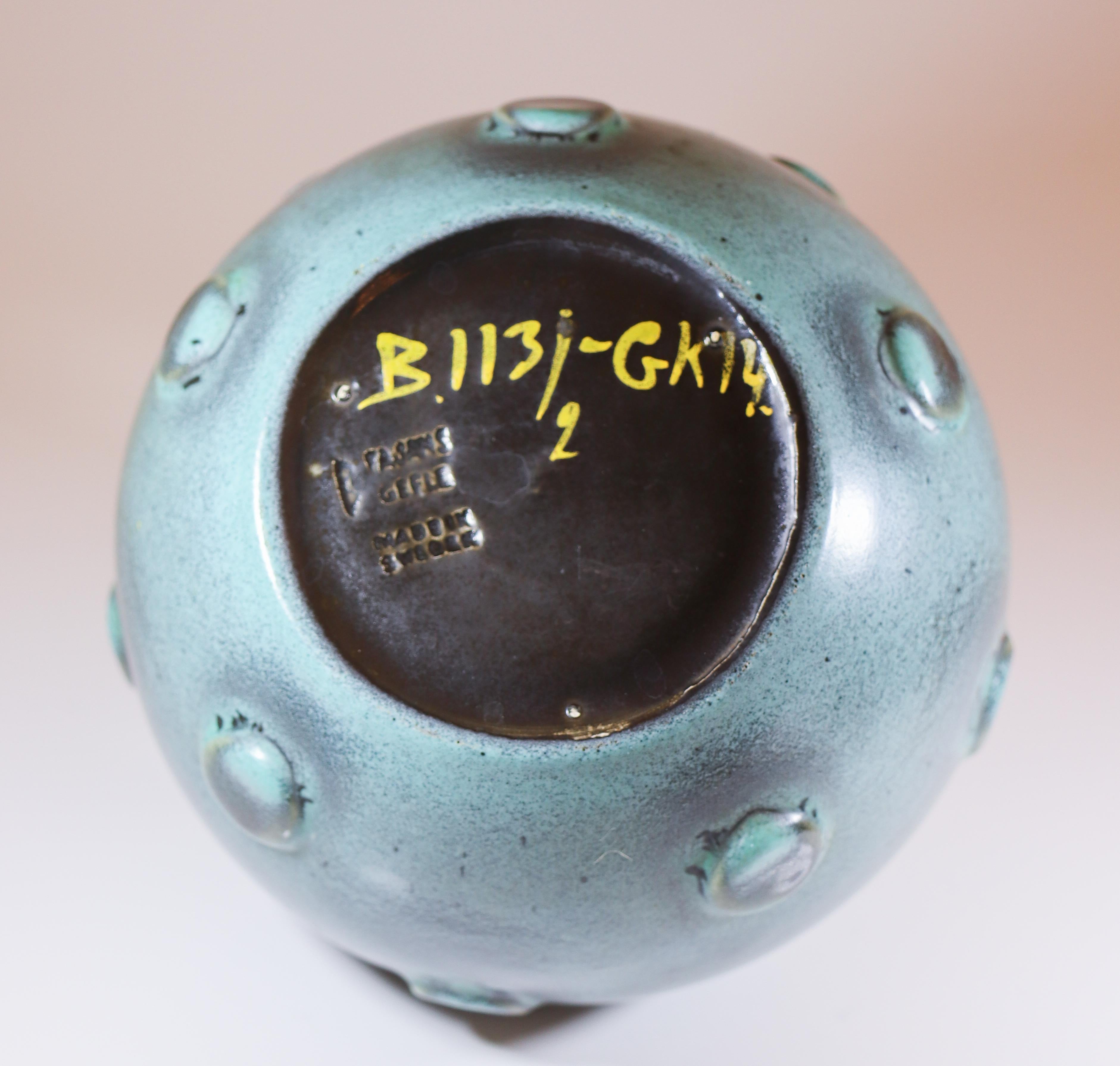 Eva Jancke-Björk - Vaso rotondo verde con rilievi - Bo Fajans 1940 in vendita 3