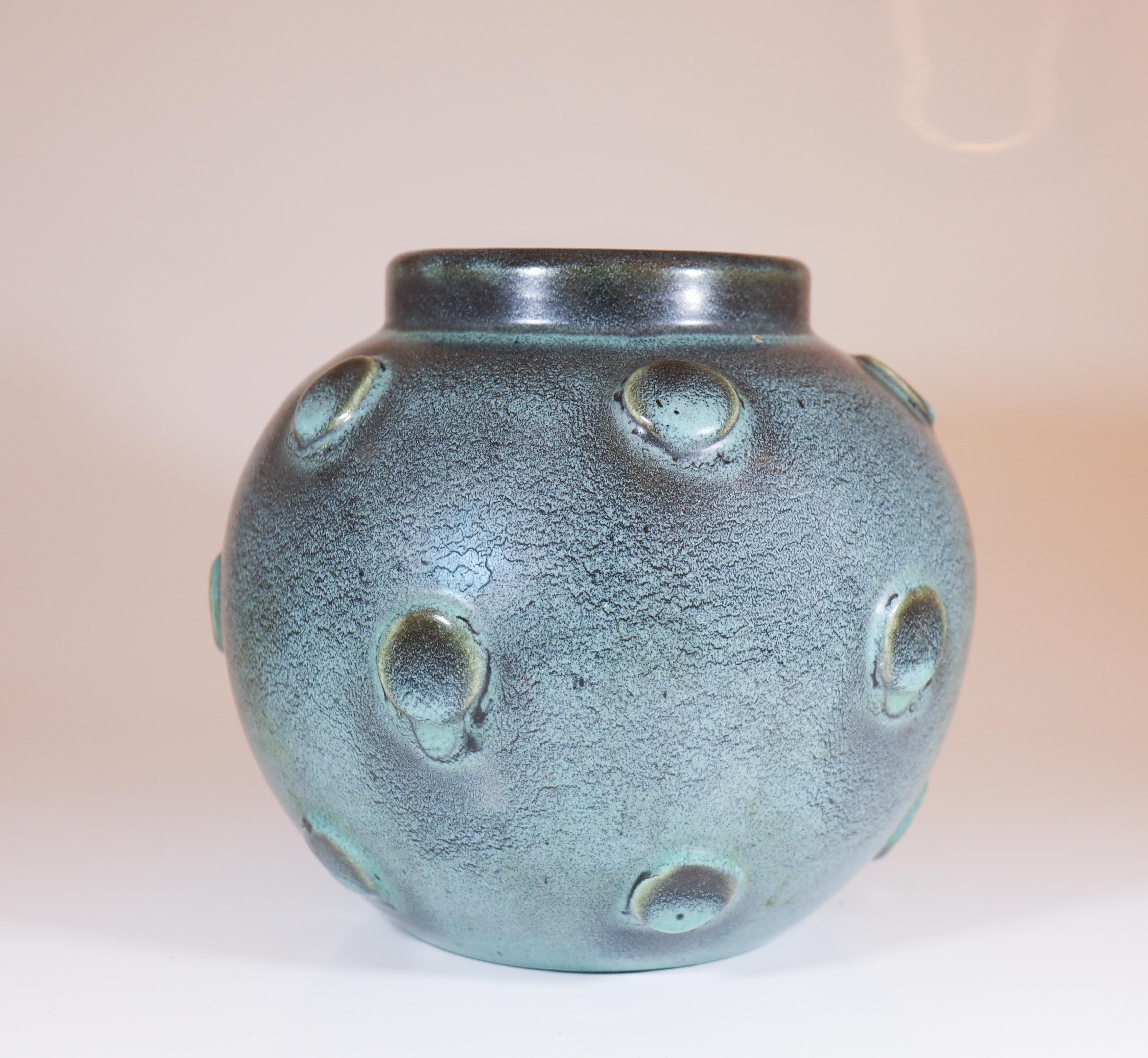 Eva Jancke-Björk - Vaso rotondo verde con rilievi - Bo Fajans 1940 in vendita 4