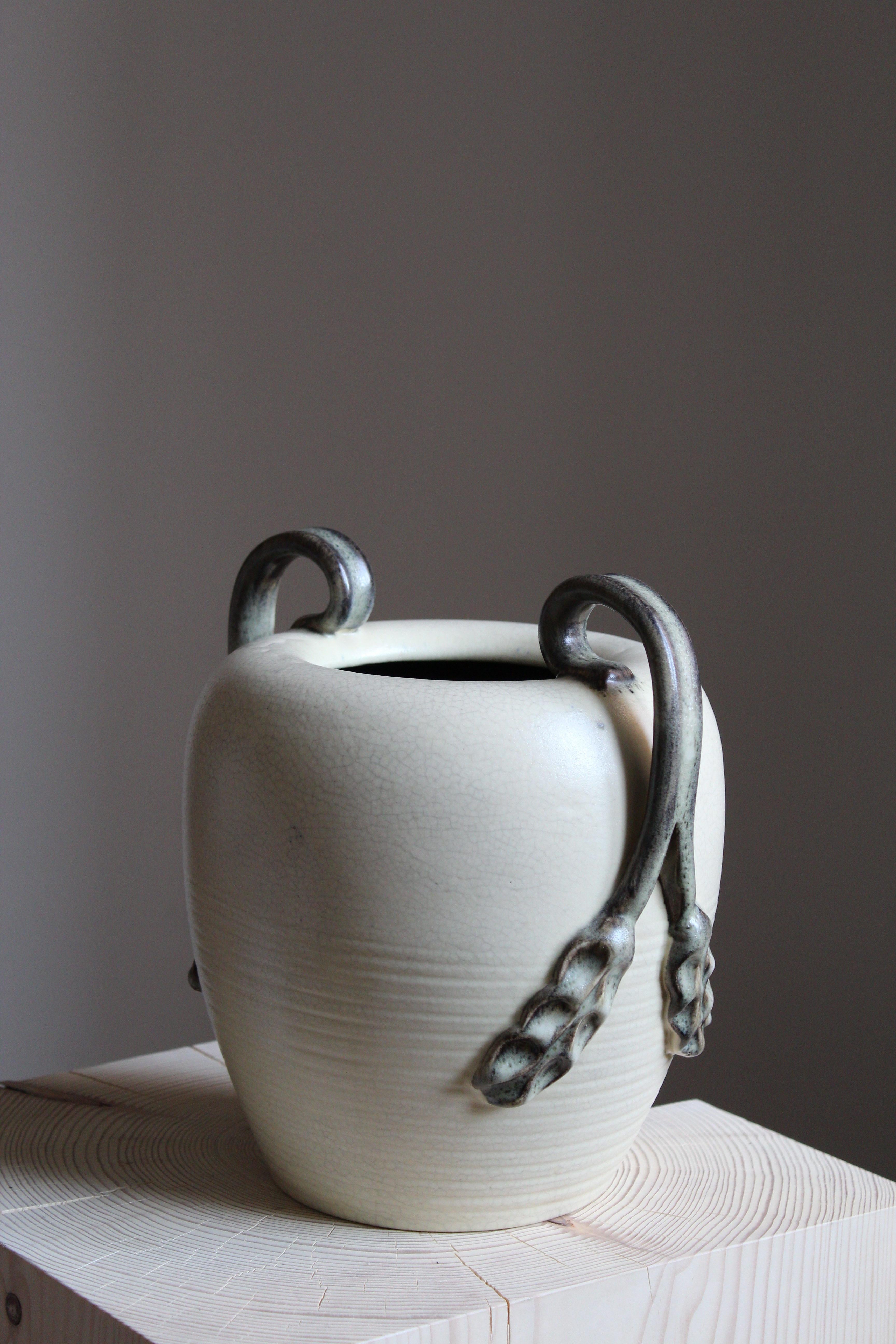 Swedish Eva Jancke Björk, Sizable Vase, Glazed Stoneware, for Bo Fajans, Sweden, 1940s