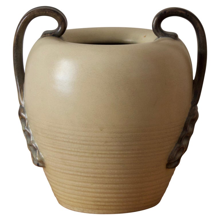 Eva Jancke Björk, Sizable Vase, Glazed Stoneware, for Bo Fajans, Sweden, 1940s For Sale