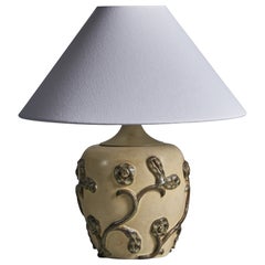Eva Jancke Björk, Table Lamp, Earthenware, Metal, Fabric, Sweden, 1940s