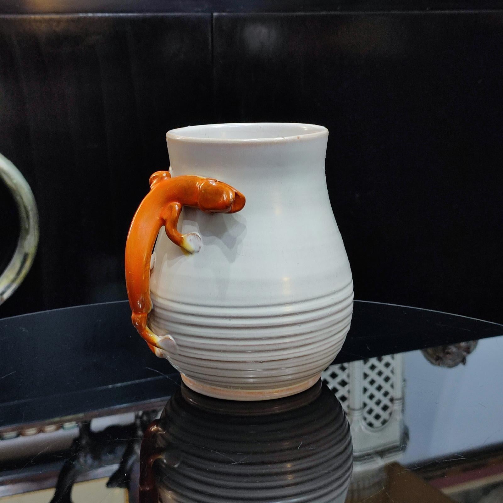 Swedish Eva Jancke Björk, Unique Faience Vase with Salamander, Bo Fajans, Sweden 1920 For Sale