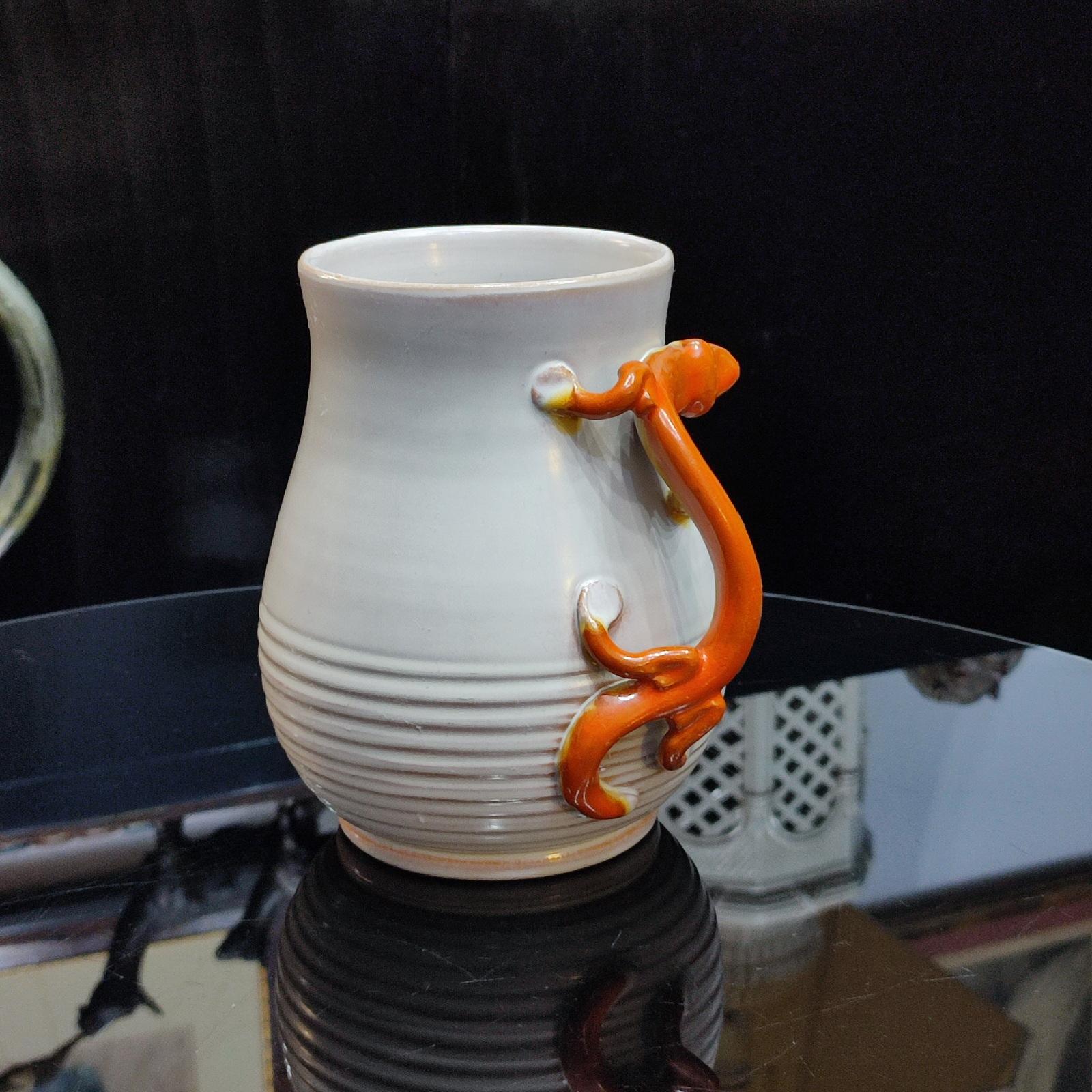 Early 20th Century Eva Jancke Björk, Unique Faience Vase with Salamander, Bo Fajans, Sweden 1920 For Sale