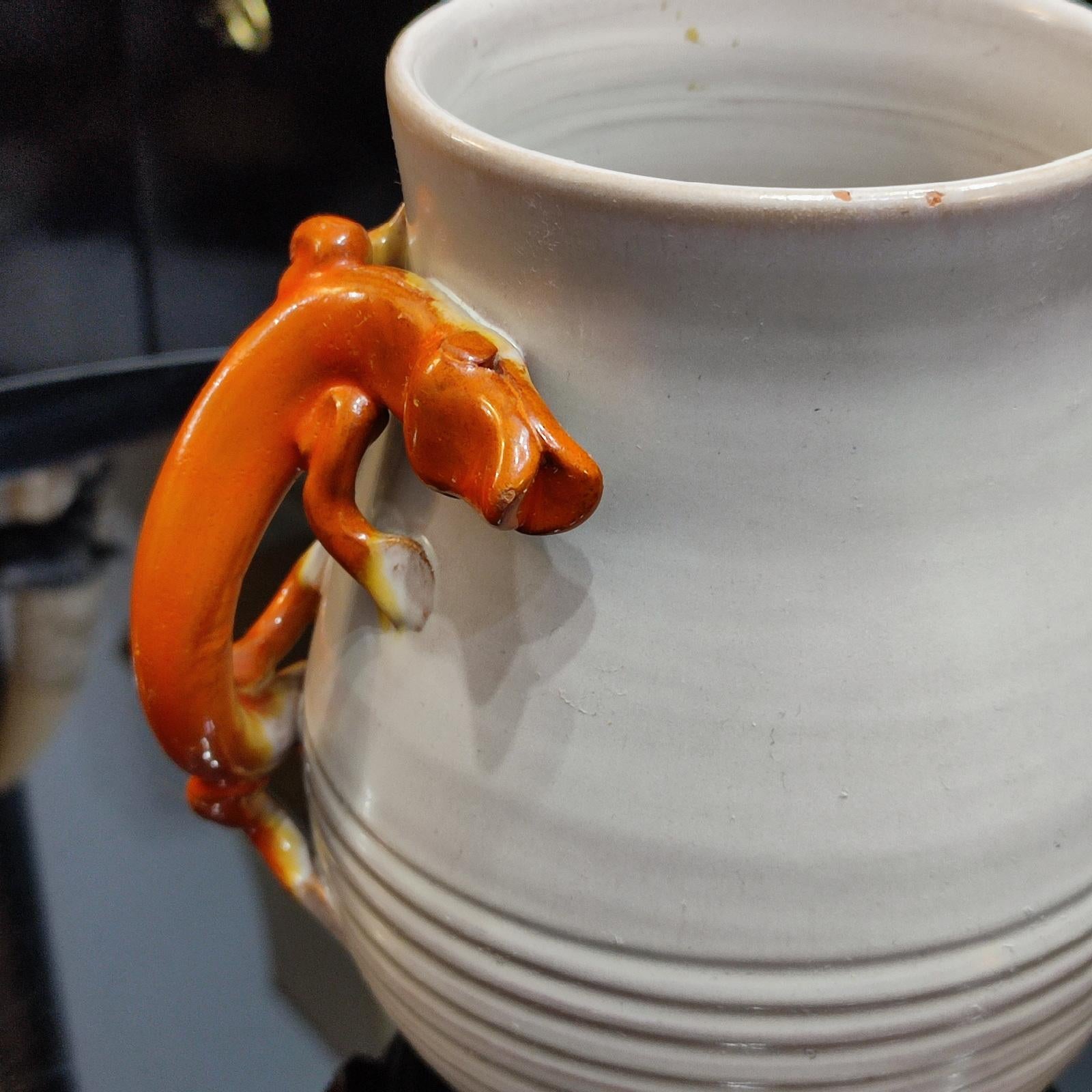 Eva Jancke Björk, Unique Faience Vase with Salamander, Bo Fajans, Sweden 1920 For Sale 1