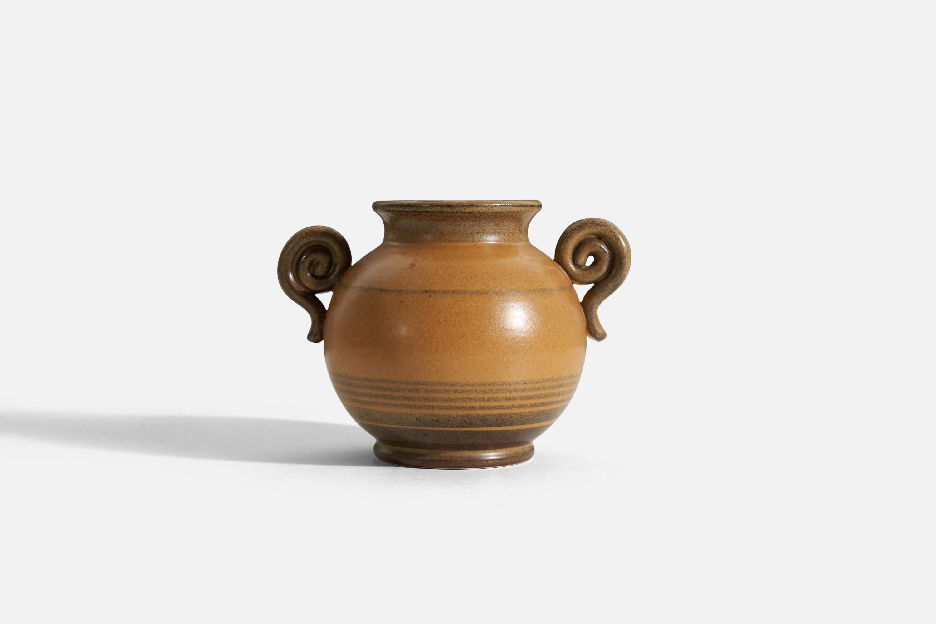 Art Deco Eva Jancke Björk, Vase, Beige-Glazed Earthenware, for Bo Fajans, Sweden, 1940s For Sale