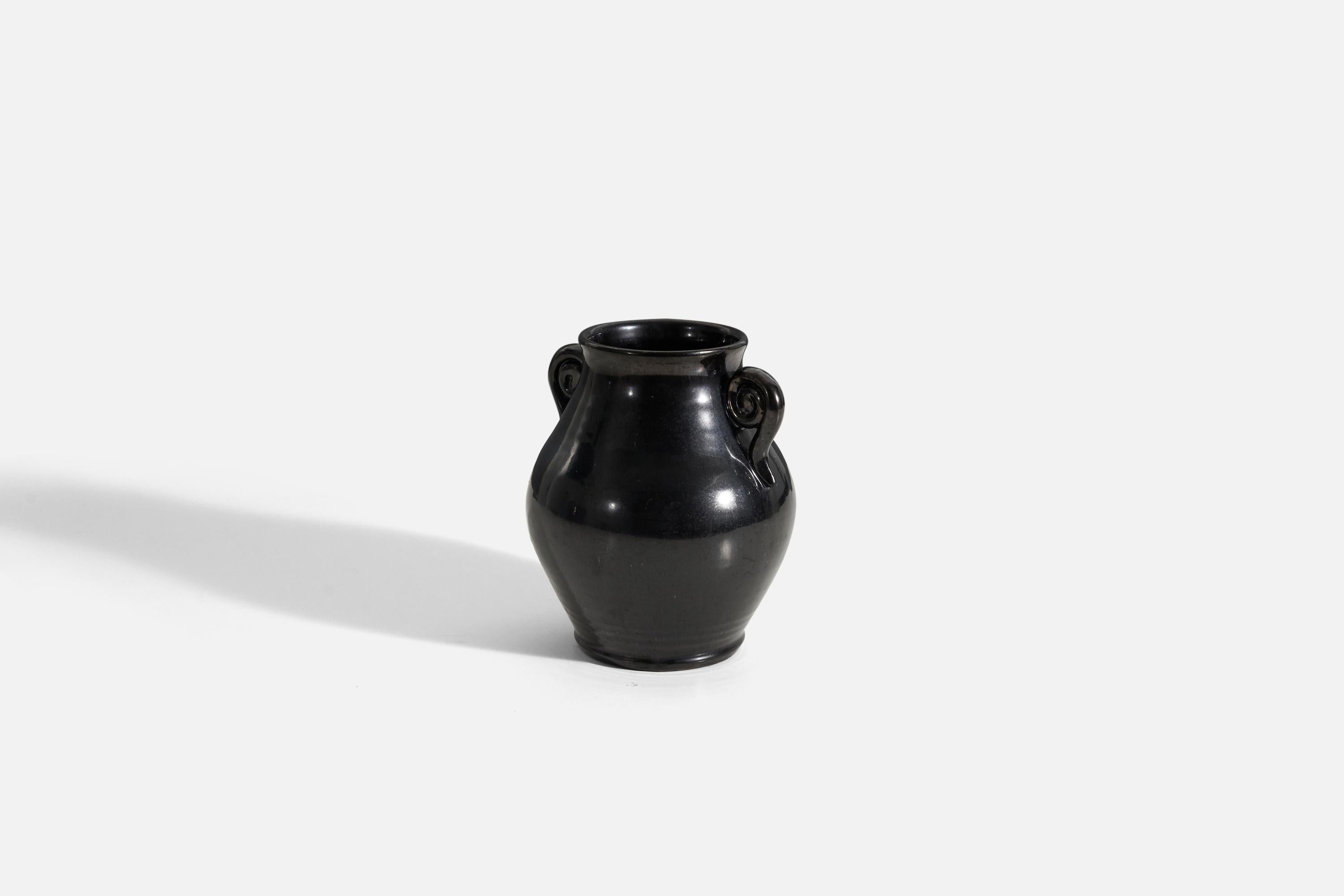 Art Deco Eva Jancke Björk, Vase, Black-Glazed Earthenware, Bo Fajans, Sweden, 1940s For Sale