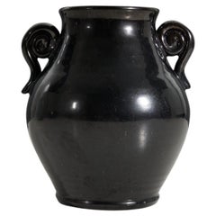 Eva Jancke Björk, Vase, Black-Glazed Earthenware, Bo Fajans, Sweden, 1940s