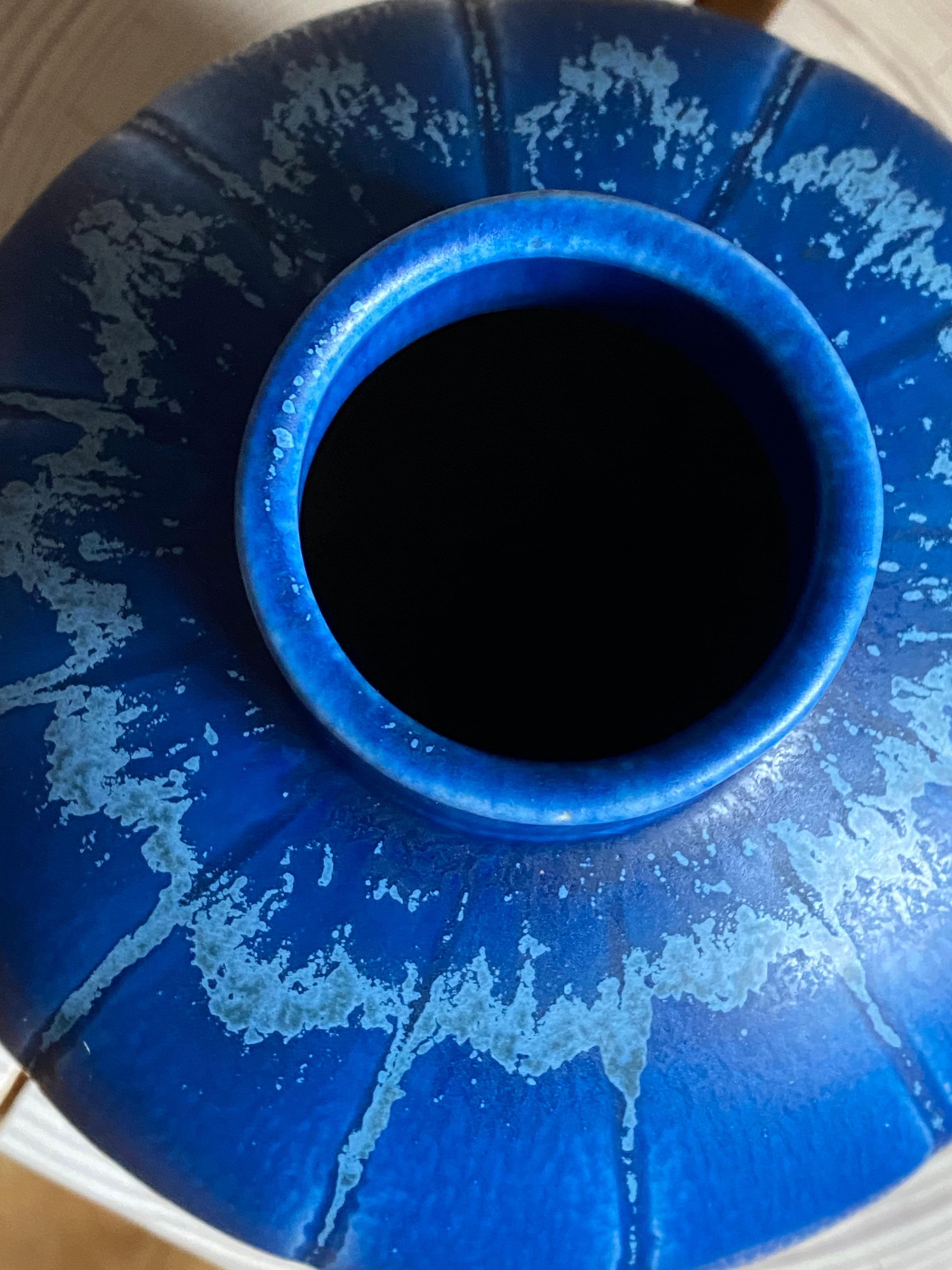 Swedish Eva Jancke Björk, Vase, Blue Glaze Stoneware, for Bo Fajans, Sweden, 1940s