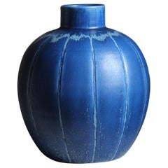 Eva Jancke Björk, Vase, Blue Glaze Stoneware, for Bo Fajans, Sweden, 1940s