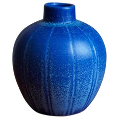 Eva Jancke Björk, Vase, Blue Glaze Stoneware, for Bo Fajans, Sweden, 1948