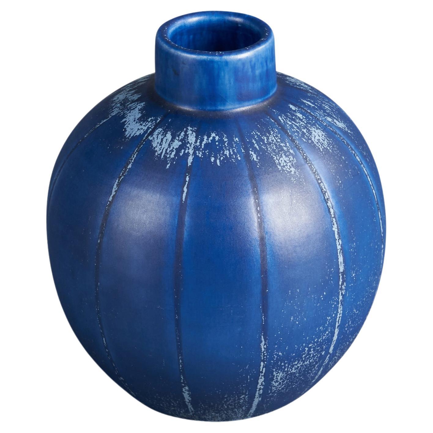Eva Jancke-Björk, Vase, Blue-Glazed Earthenware, Bo Fajans, Sweden, 1940s
