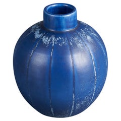 Vintage Eva Jancke-Björk, Vase, Blue-Glazed Earthenware, Bo Fajans, Sweden, 1940s