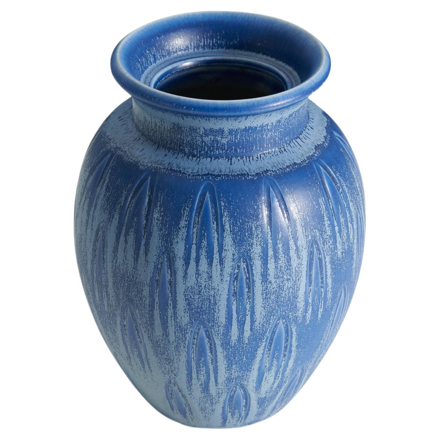 Eva Jancke Björk, Vase, Blue-Glazed Earthenware, for Bo Fajans, Sweden, 1940s