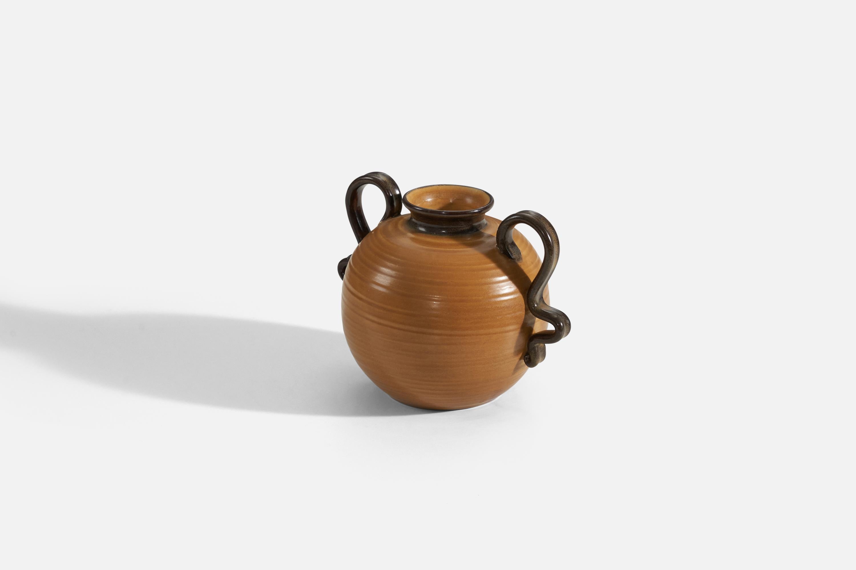 Swedish Eva Jancke Björk, Vase, Glazed Stoneware, Bo Fajans, Sweden, 1940s For Sale