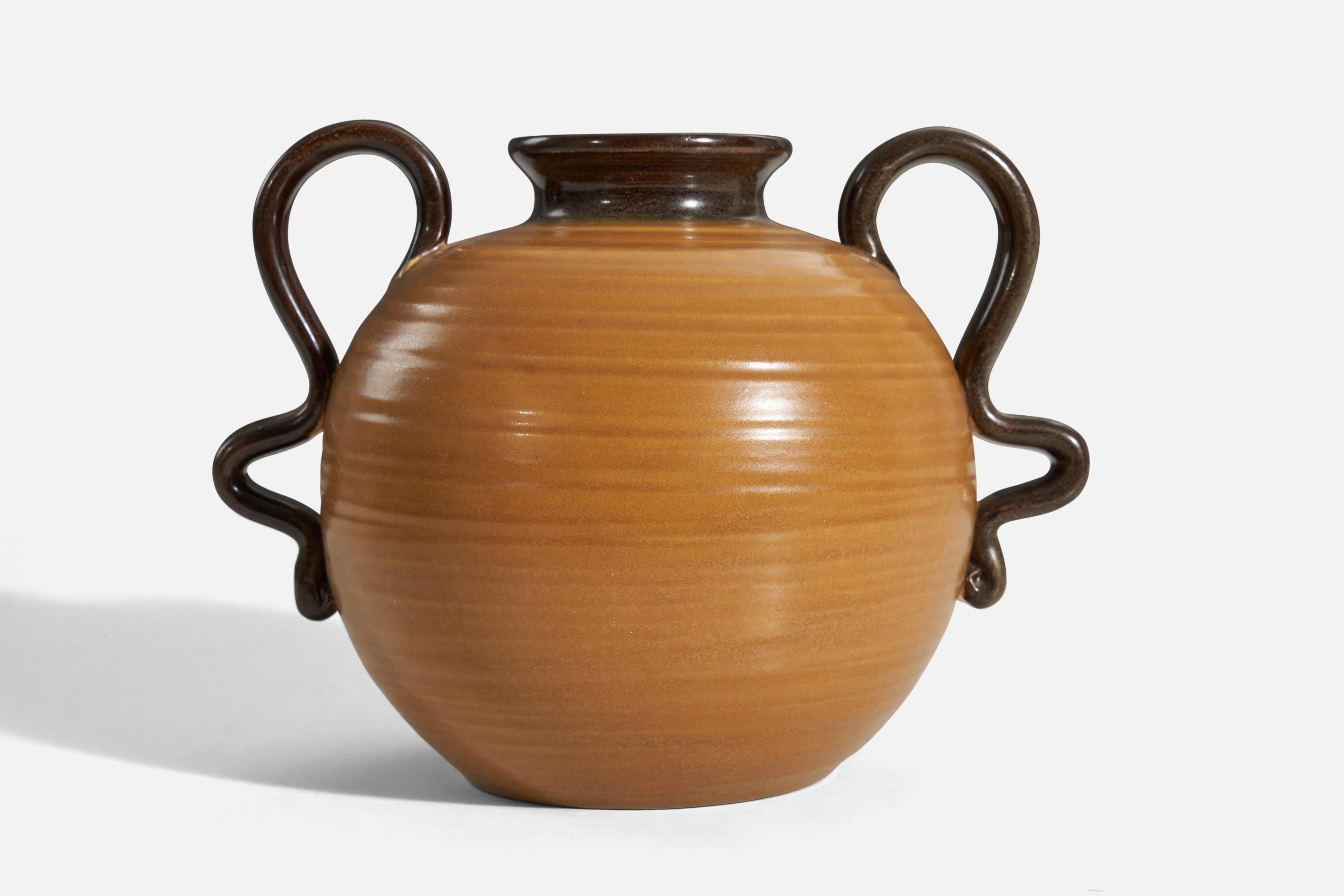 Eva Jancke Björk, Vase, Glazed Stoneware, Bo Fajans, Sweden, 1940s In Good Condition For Sale In High Point, NC