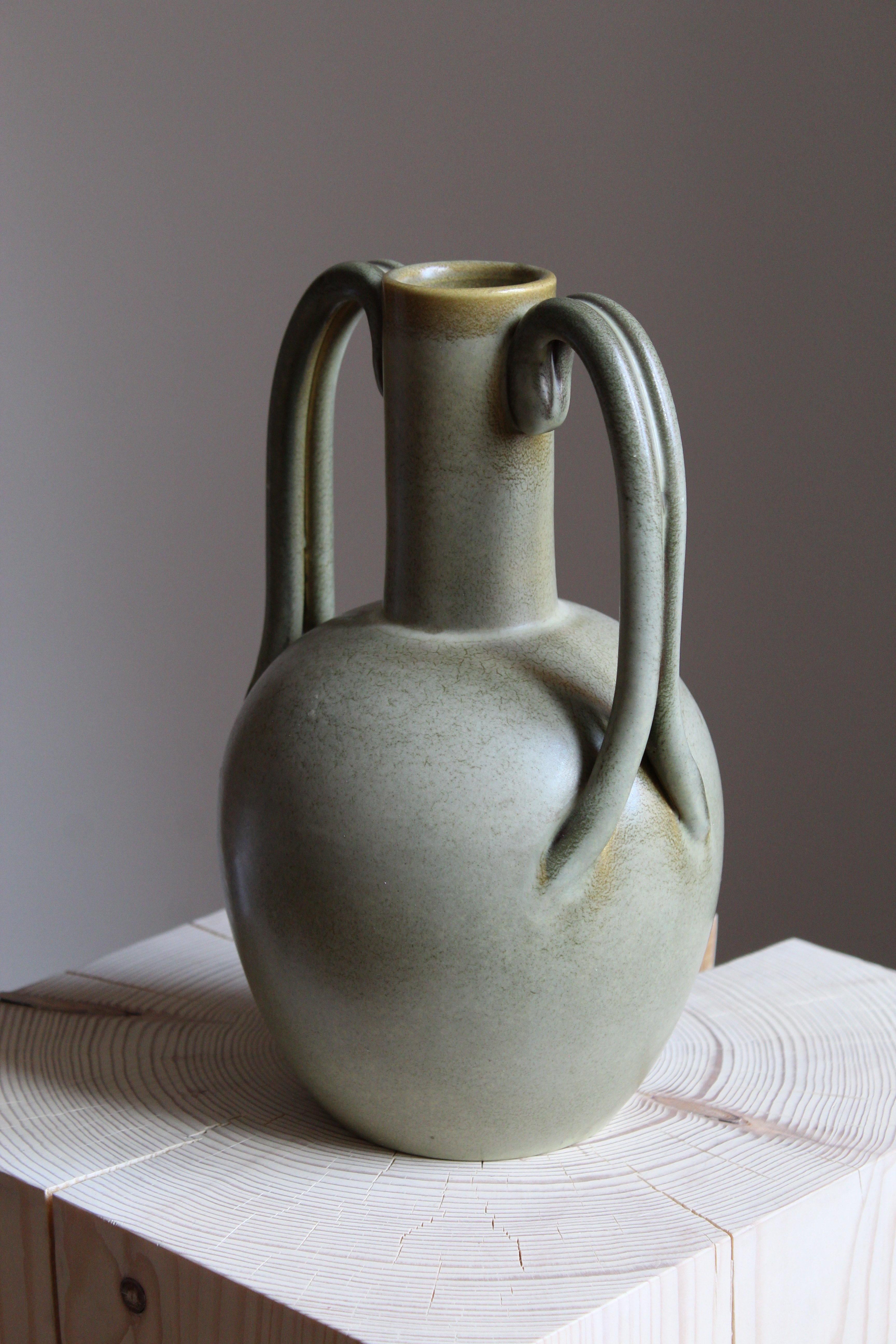 An early modernist vase. Designed by Eva Jancke Björk, for Bo Fajans, Sweden, 1930s.

Stamped.

Other designers of the period include Ettore Sottsass, Carl Harry Stålhane, Lisa Larsson, Axel Salto, and Arne Bang.